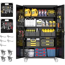 Tall & Wide Metal Garage Storage Cabinet with 4 Adjustable Shelves