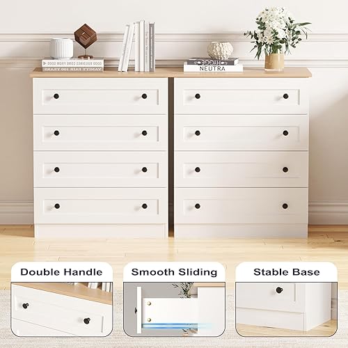 Miniatura 4 de Cómoda de 4 Cajones, Cómoda Blanca Moderna Cajonera de Almacenamiento, Organizador de Gabinete de Almacenamiento Estilo Granja con 4 Cajones para