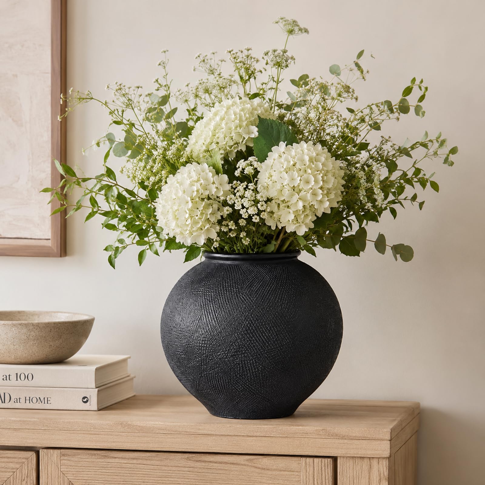Rustikale Keramikvase, Bauernhaus, minimalistisch, hohe Blumenvase für Tisch, Wohnzimmer, Heimdekoration, Badezimmer, Urlaub, Hochzeit, 1 Stück, Sandsteinschwarz (Schwarz, 23,1 cm)