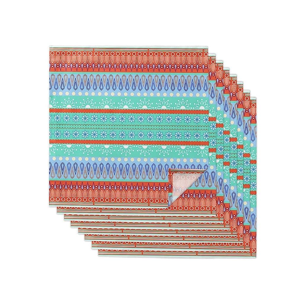 Ensemble de serviettes en tissu TILEZE lot de 4 torchons de table style ethnique 50x50cm - 7