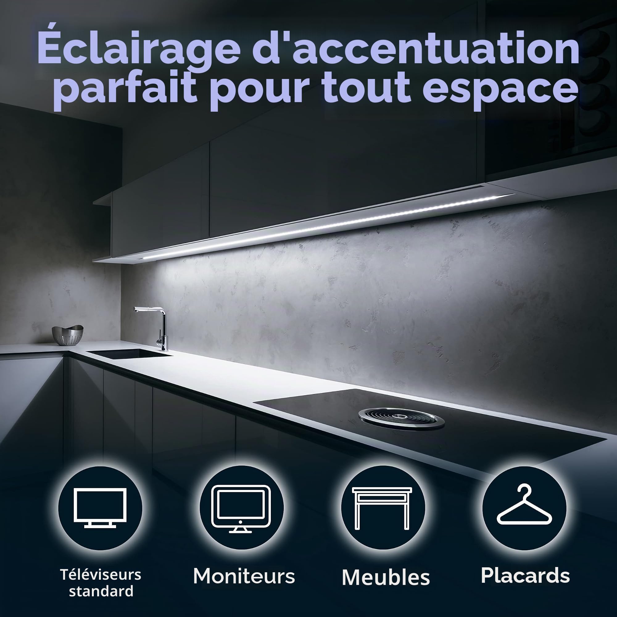Luminoodle Bias éclairage for HDTV - Moyen - Eclairage Blanc élevée Home Cinéma LED pour téléviseurs, moniteurs - USB TV Rétro-éclairage LED