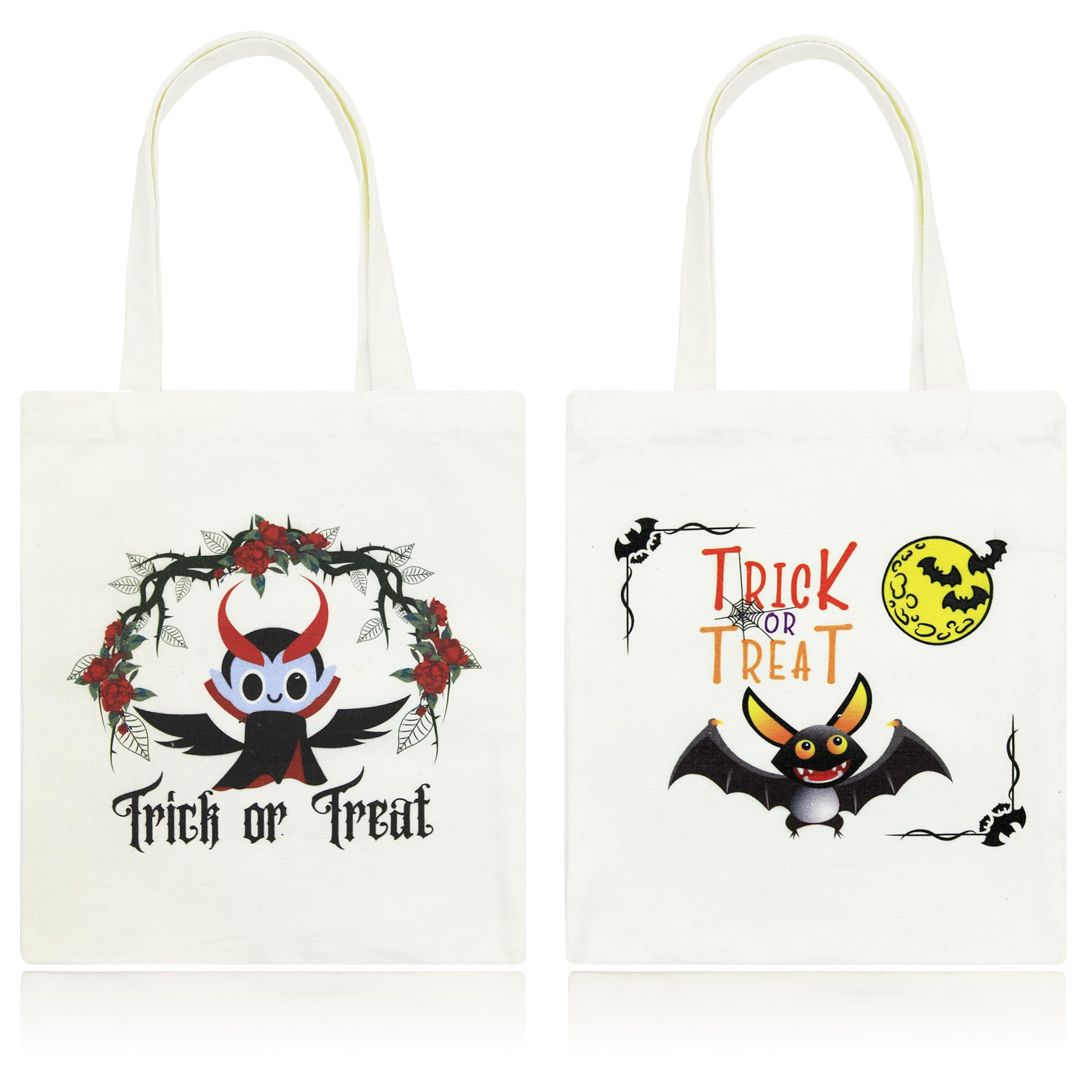 Acoavo 2pcs Happy Halloween Canvas Tote Bag Gifts for Kids, Pumpkin Halloween Canvas Bag for Women Men