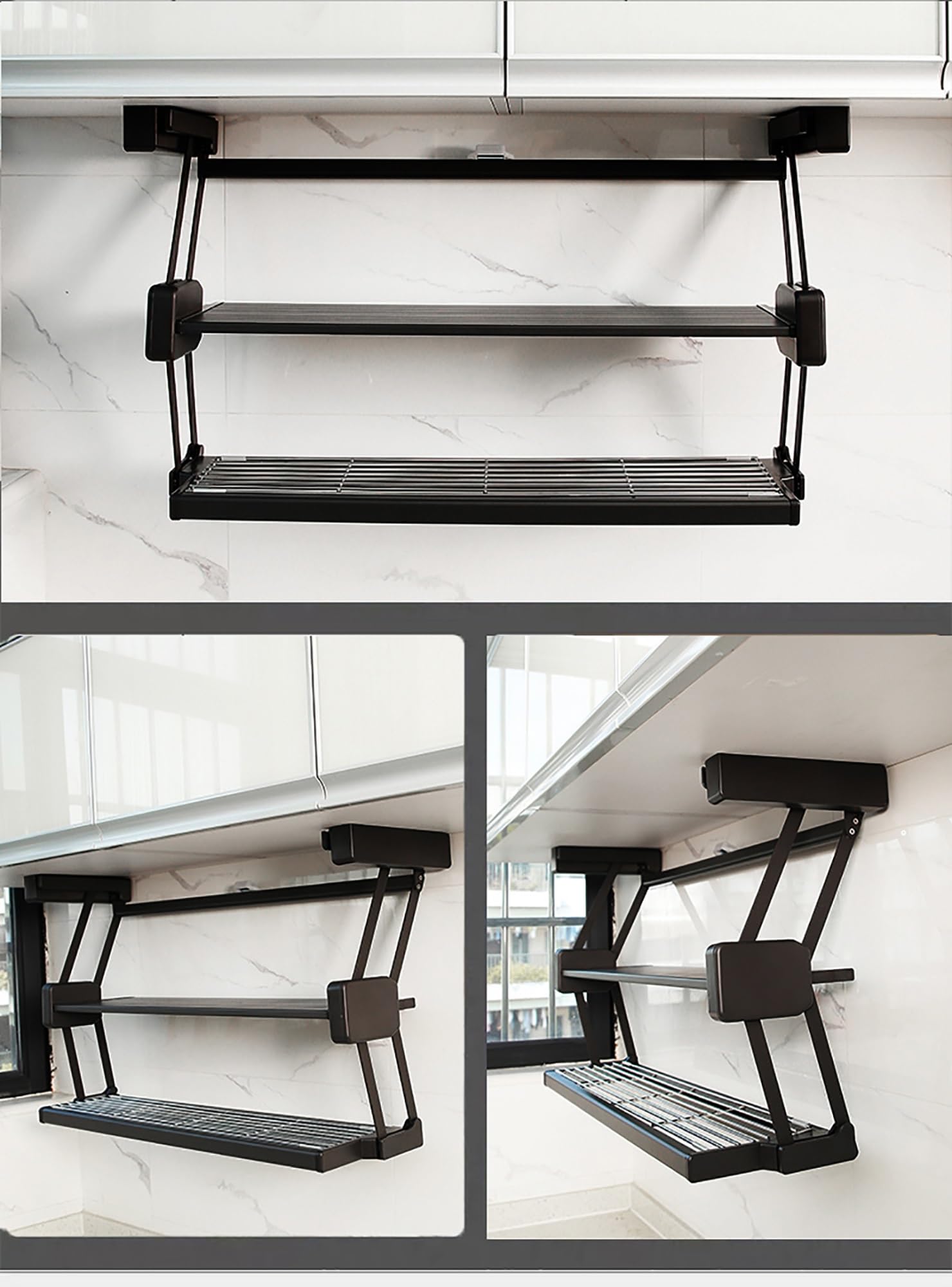 Doppelt anhebbares, herunterziehbares Lagerregal, unter dem Hochschrank, klappbares Regal für Gewürze, Geschirr, einziehbares Drop-Down-System (D8.3xh17.3 W)