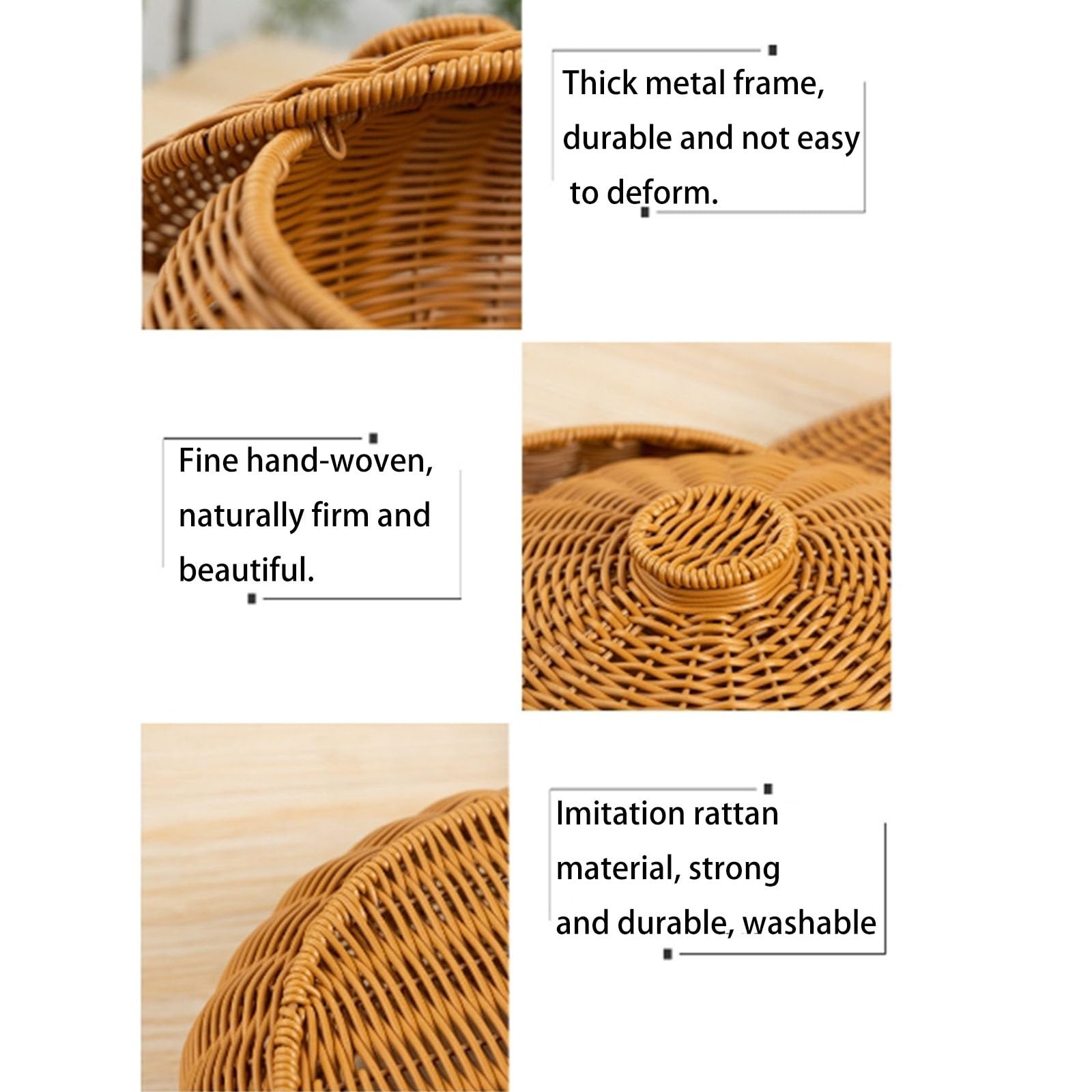 Cesto portaoggetti in rattan con coperchio, vassoio in vimini multiuso intrecciato a mano per cucina, picnic e decorazione della casa, ideale per organizzare