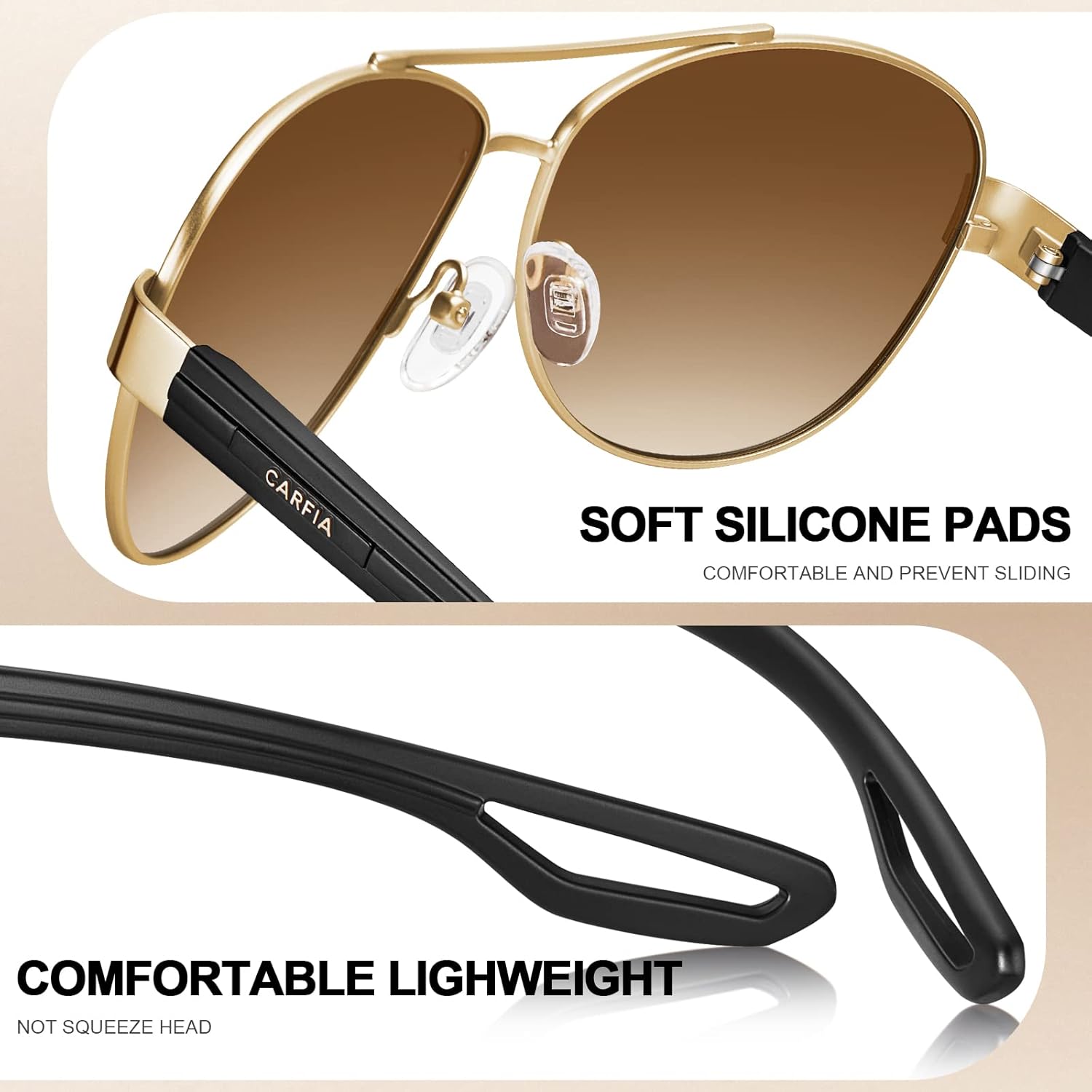 CARFIA Lightweight Retro Pilot Sunglasses for Women Polarized UV Protection, Trendy Outdoor Driving Lady Sunnies Metal Frame - Image 8