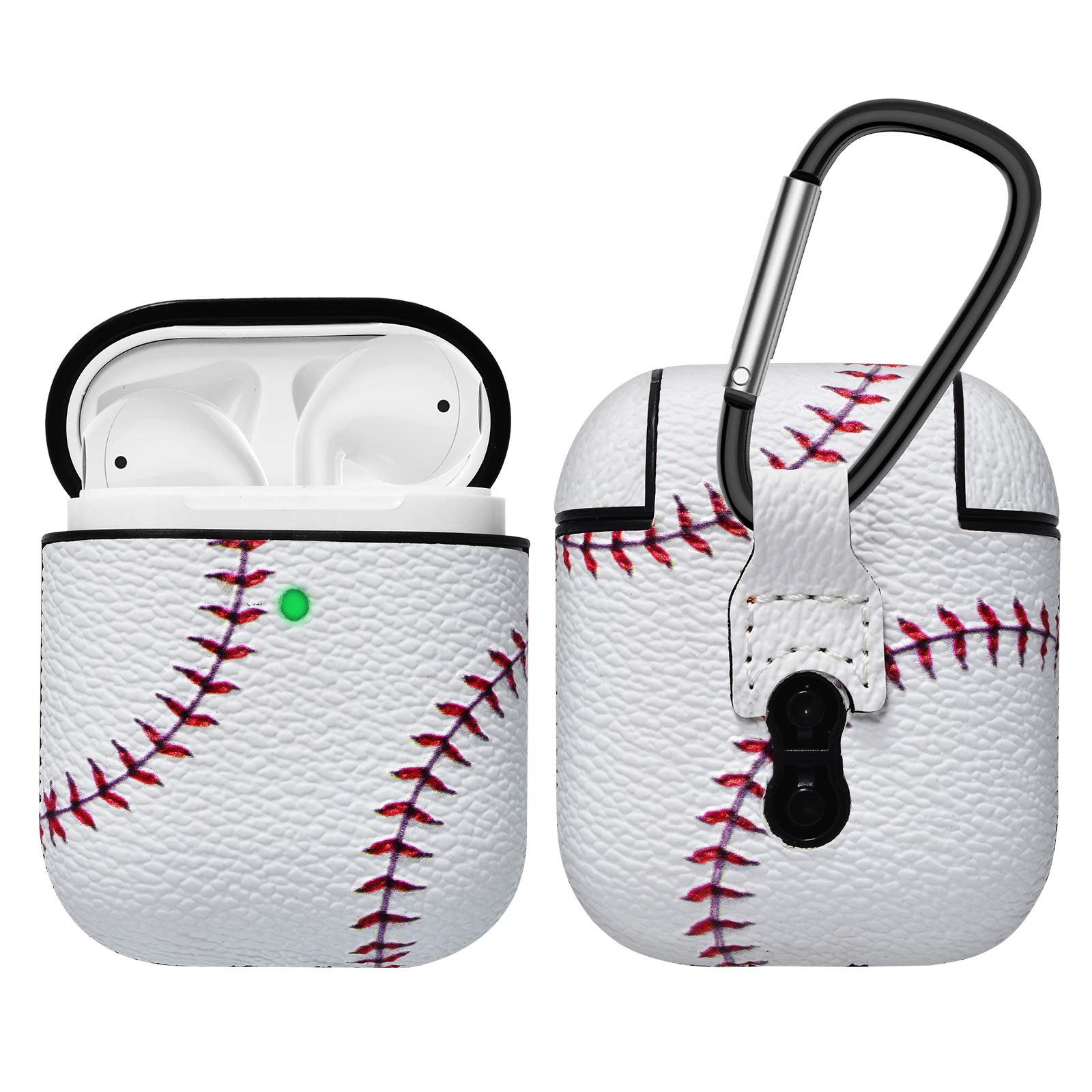 Tiflook AirPods Case, Cool Design AirPod Case with Keychain, [Front LED Visible] Premium PU Leather Full Body Shockproof Air Pod Protective Case Cover Skin Compatible with AirPod 2 and 1, Baseball