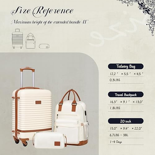 Miniatura 7 de Coolife Juego de maletas de 3 piezas, equipaje de mano, equipaje de viaje, bloqueo TSA, ruedas giratorias, rígidas, juego de equipaje ligero,