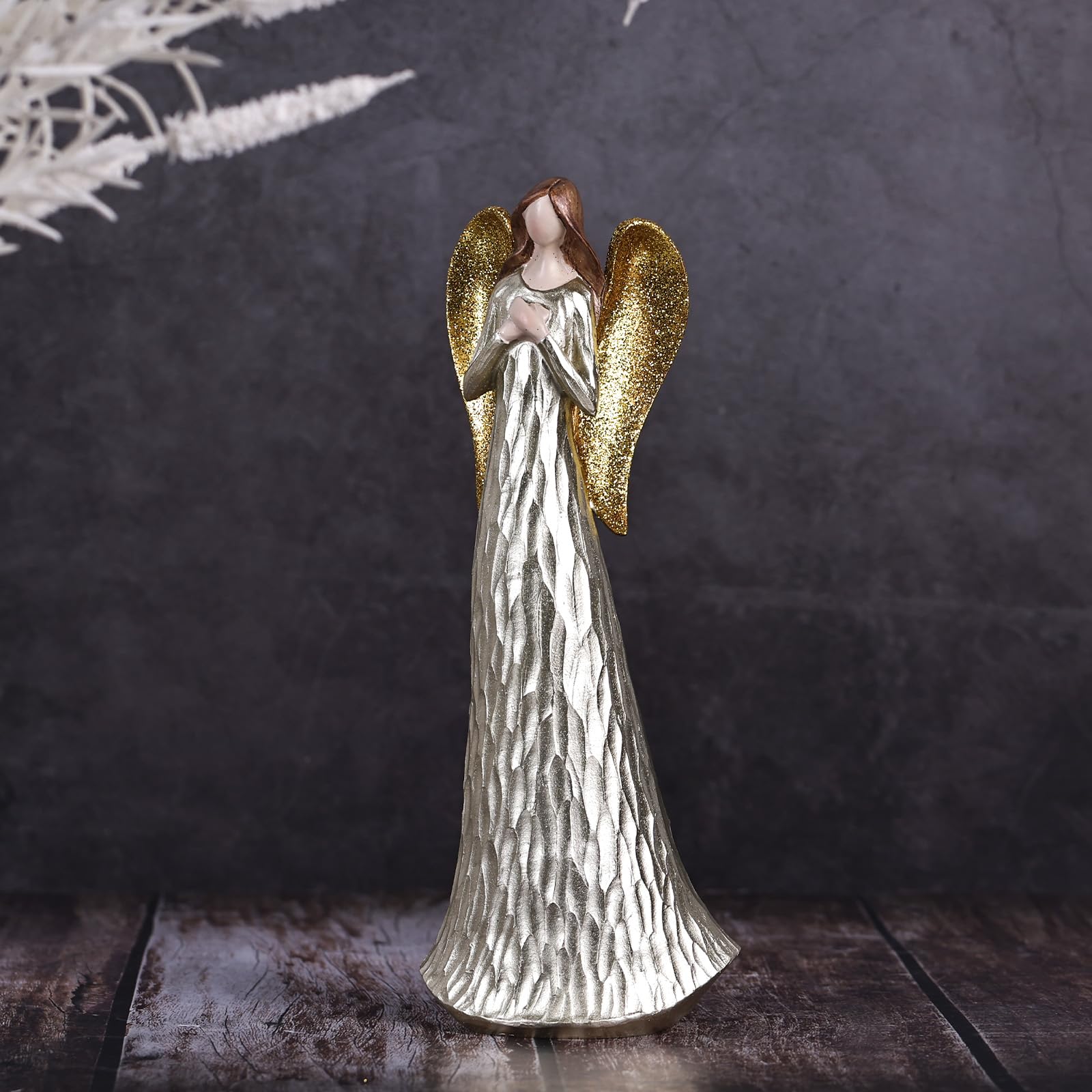 oliruim Angel Figurines Memorial - Gold Angel Statue Gifts for Friends, Loved one, Mother, Showing Love Gratitude Bereavement - 9.8" H