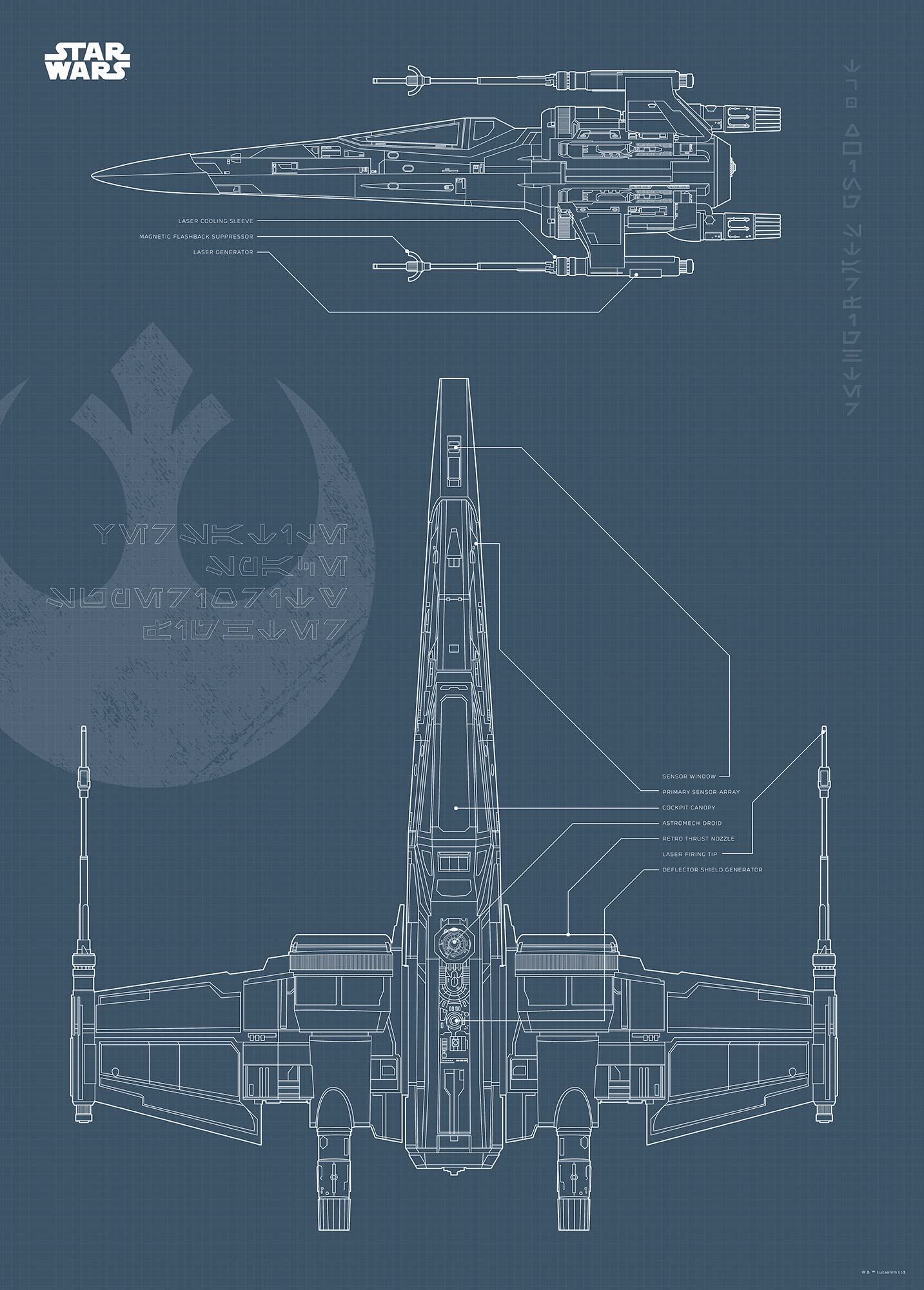 Komar Star Wars Blueprint X-Wing - Size: 50 x 70 cm Wall Picture Poster Art Print (without Frame)