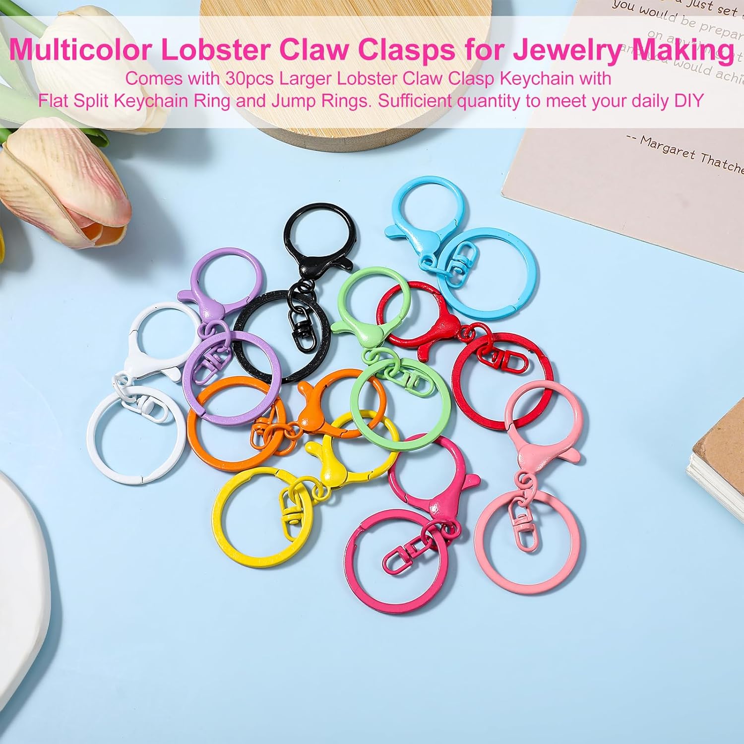 100 Pcs Lobster Claw Clasps Keychain for Jewelry Making,Colorful Metal Lobster Clasp Swivel Trigger Clips with Jump Rings Flat Split Keychain Ring for DIY Craft Jewelry Making(10 Colors) - Image 5