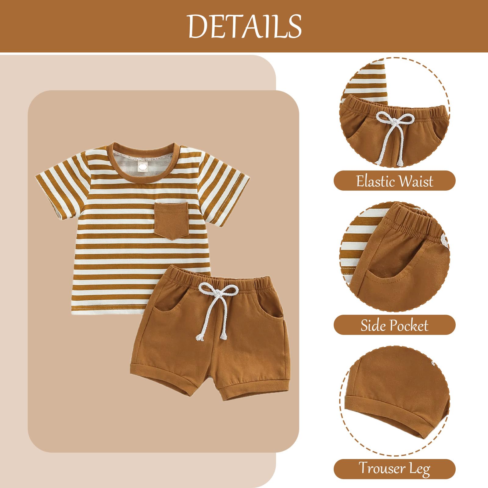 Ensemble Vêtement Bébé Garçon Casual Manches Courtes T-Shirt Tops et Rayé + Pantalon Jogger Short 2 Pièces Ensemble de Survêtement
