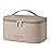 KITENROM Makeup Bag Portable Travel Cosmetic Bag with Brush HolderWaterproof Make Up Bag For Women with Handle Light Khaki