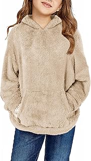 Haloumoning Girls Fuzzy Fleece Pullover Hoodies Sweatshirt Casual Loose ...
