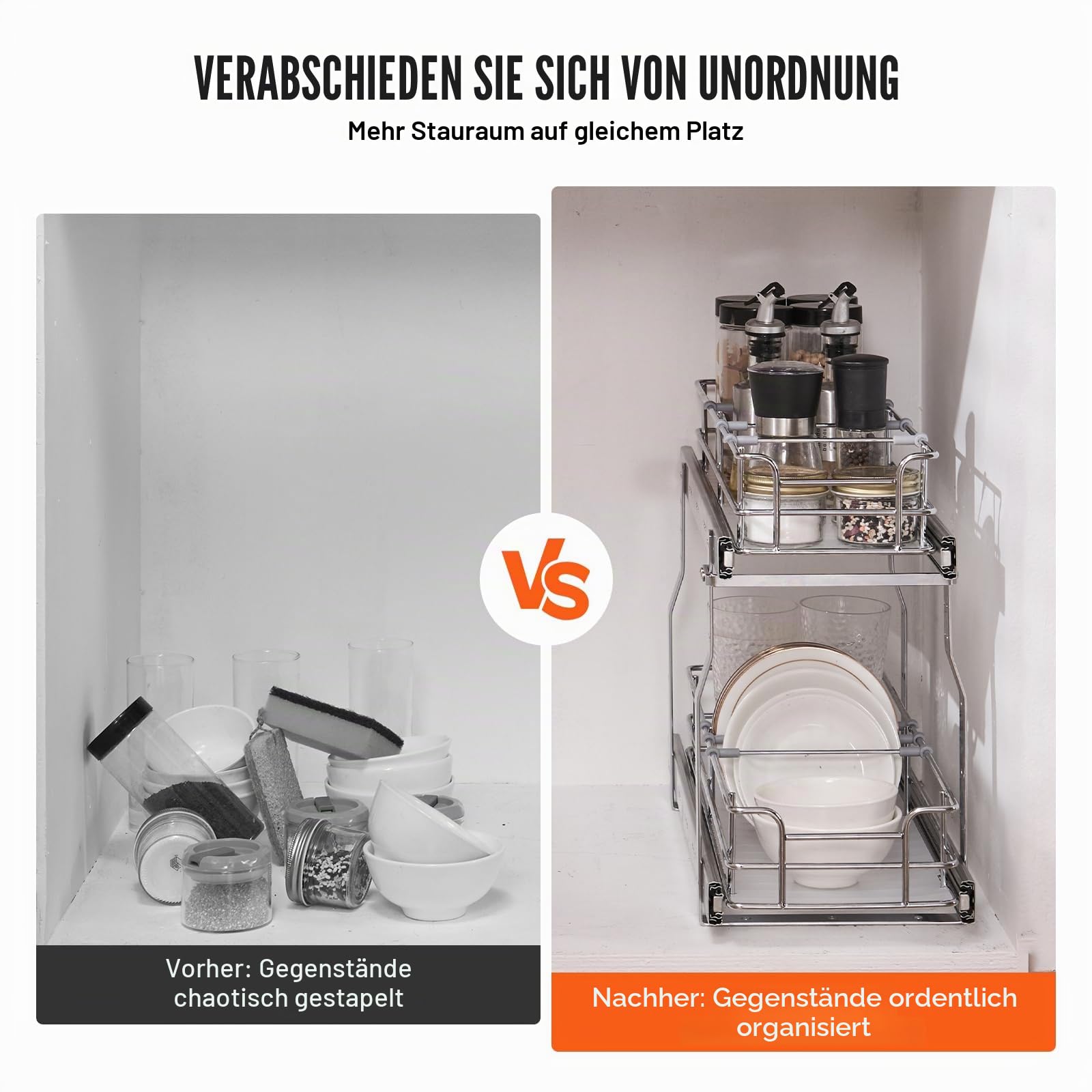 VEVOR Ausziehbarer Spülschrank-Organizer mit 2 Ebenen unter Waschbecken (215x533x385 mm) Gewürzregal Küchenregal Lagerregal Organizer für Küche Badezimmer 245x563x485 mm (Einbaumaß)