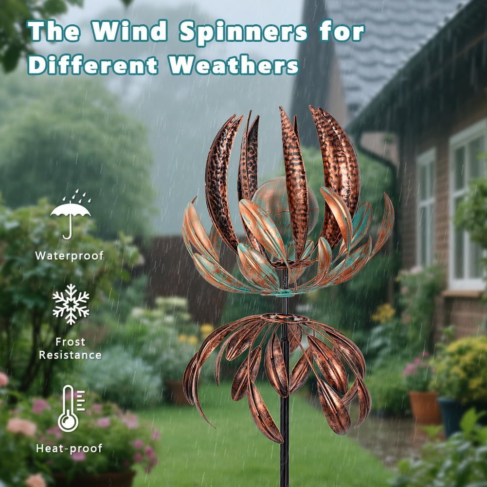DREAMYSOUL Wind Spinner for Yard and Garden, 360 Degree Tulip Wind Spinner Outdoor, Large Kinetic Metal Wind Spinners & Sculpture
