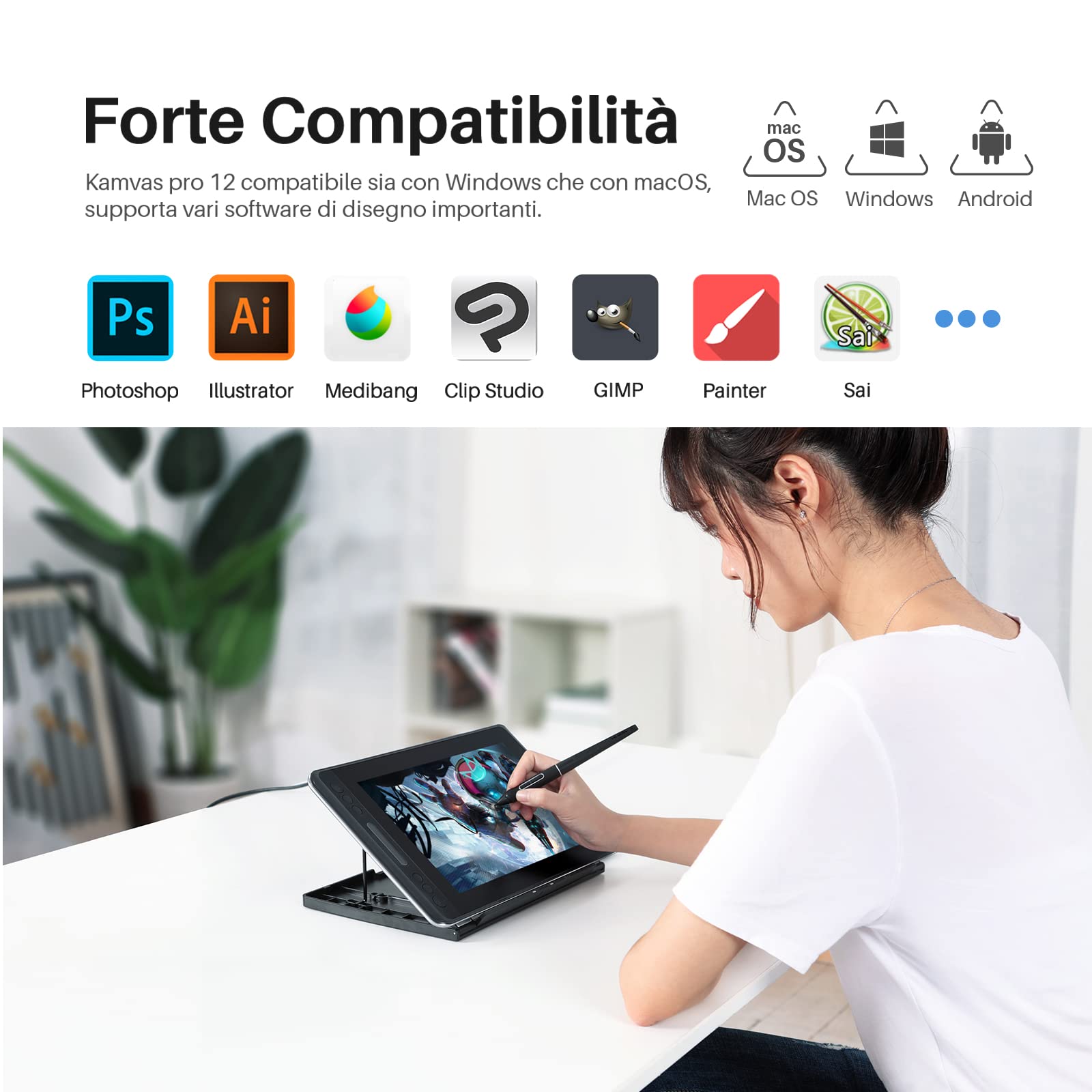 HUION Kamvas Pro 12 Tavoletta Grafica con Schermo, Monitor Completamente Laminato da 11,6 Pollici con Supporto Regolabile, 120% sRGB Ideale per il Lavoro da Casa e L'apprendimento Remoto
