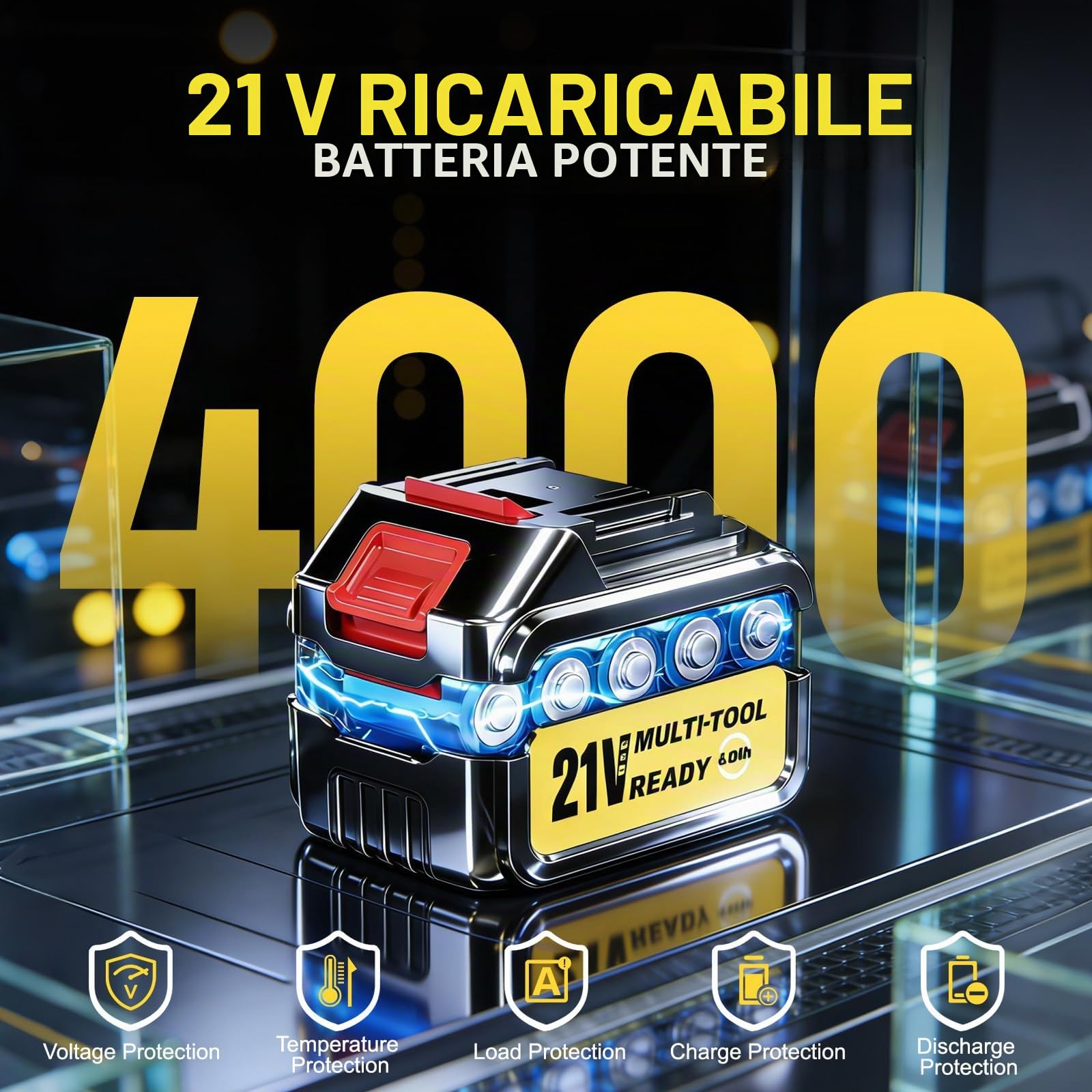Idropulitrice a Batteria 21V/68Bar/990PSI - 2x 4000mAh Batterie, Set Completo 17 Pezzi con Barra Estensibile, Ugello 6 in 1 & Rotabile 180° – Ideale per Auto, Terrazza e Giardino