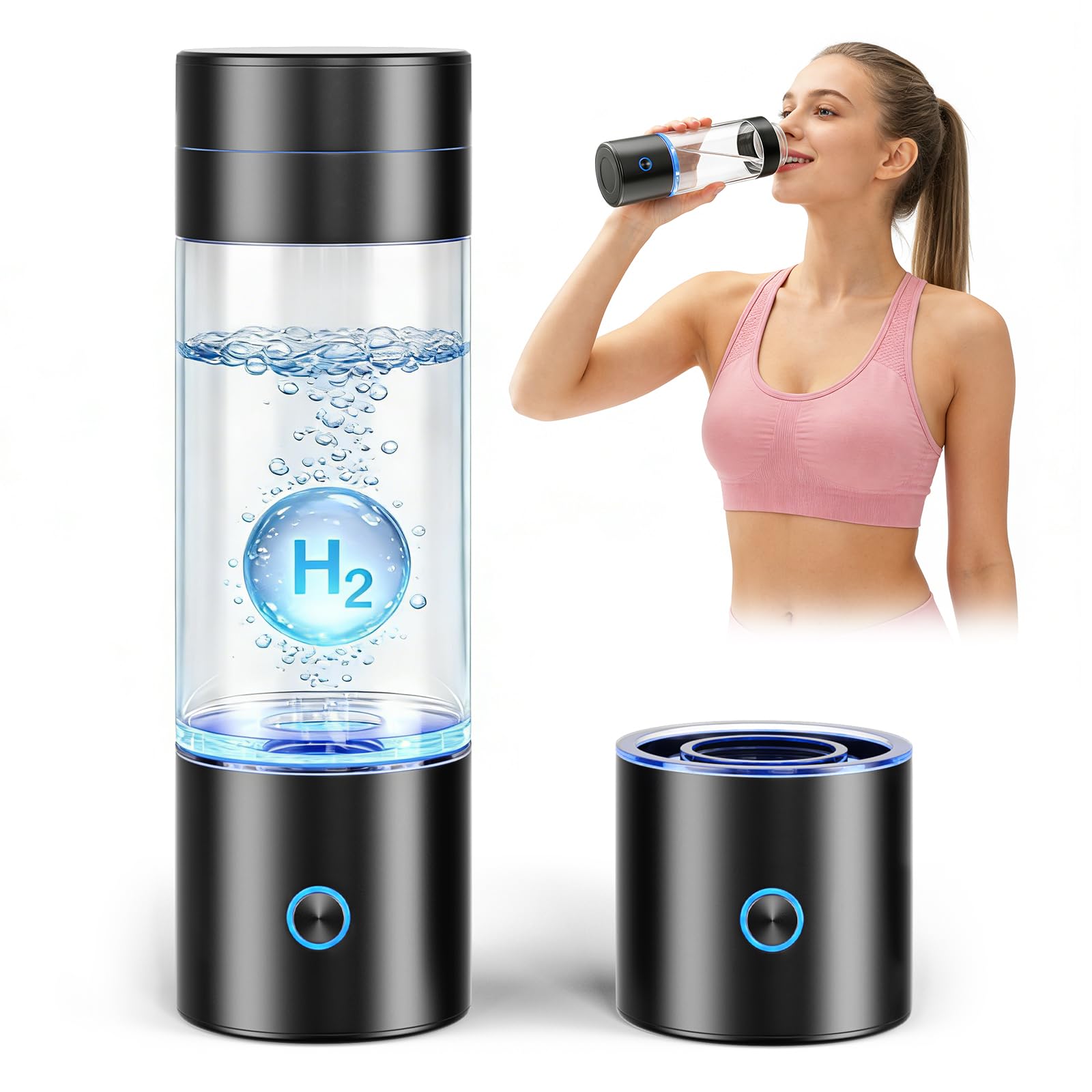 Bouteille d'eau à hydrogène 290 ml avec technologie 7200 PPB et SPE, eau riche en hydrogène en 10 minutes, générateur d'hydrogène pour voyage, sport