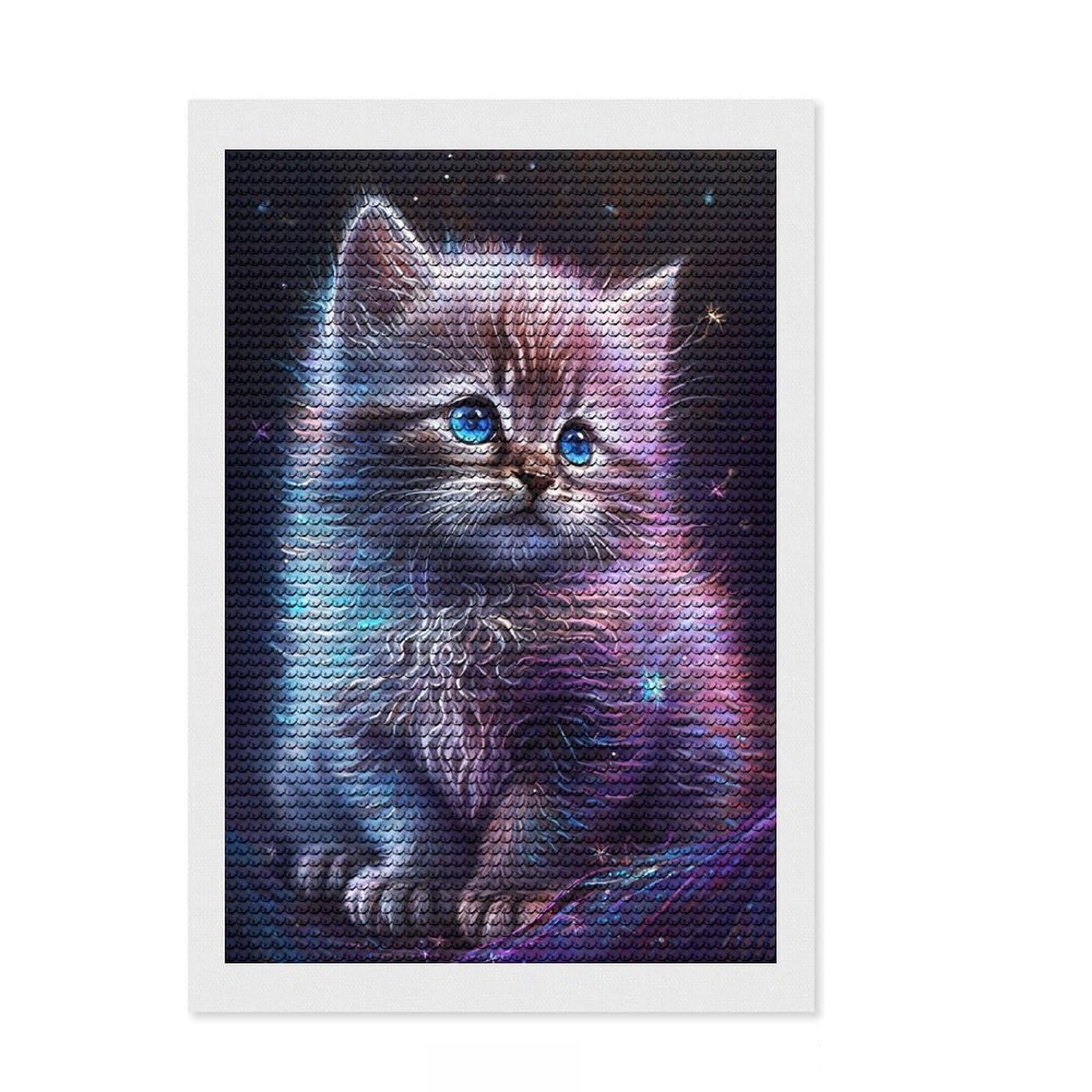 Junmoney Cute Galaxy Kitten Diamond Art Kit 8"x12", Stress Relief Craft, Satisfying Creative Project, Cosy Home Accent, for Beginners