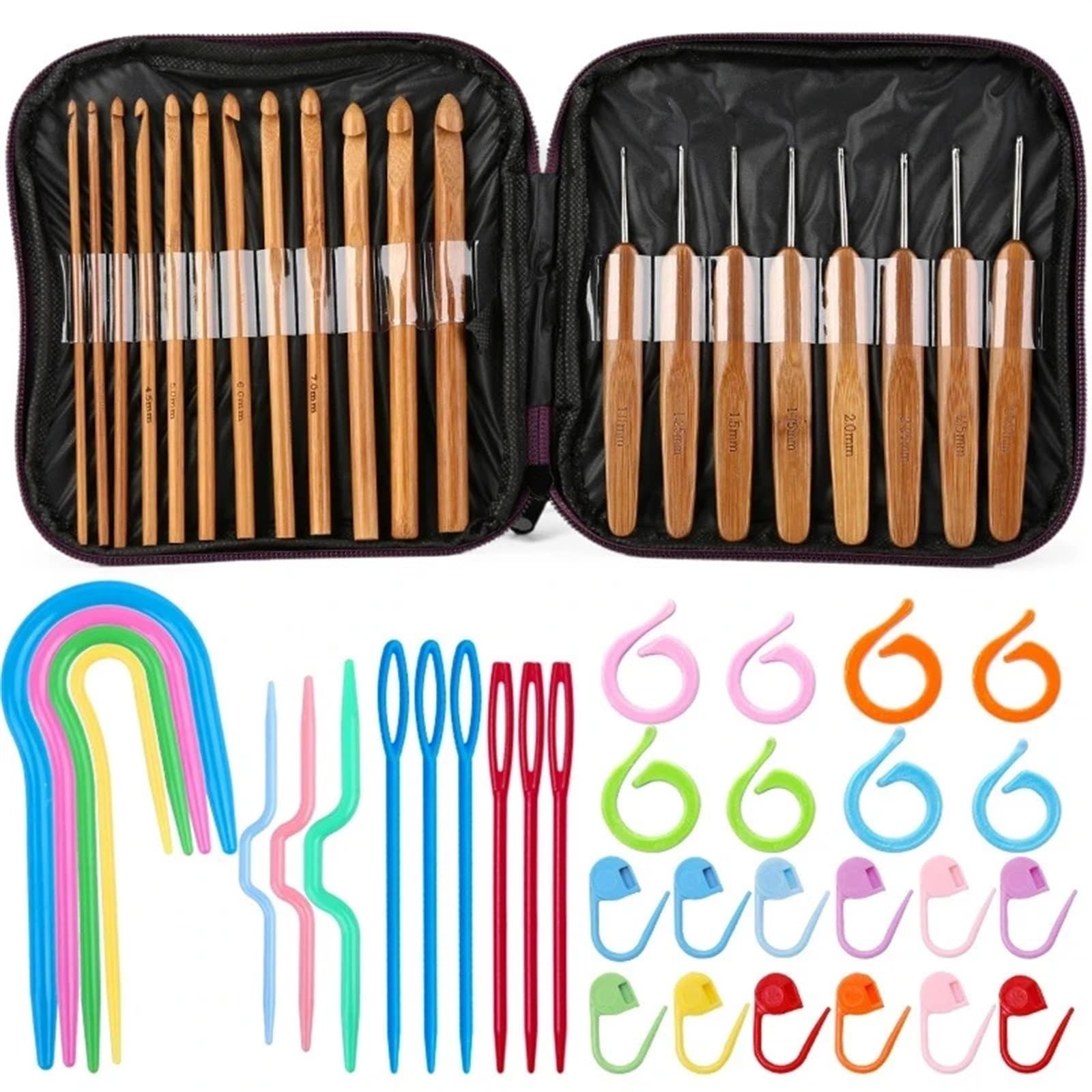Hooks, Wood Handle Crochet Hooks Kit Knitting Needles Set DIY Craft Tools