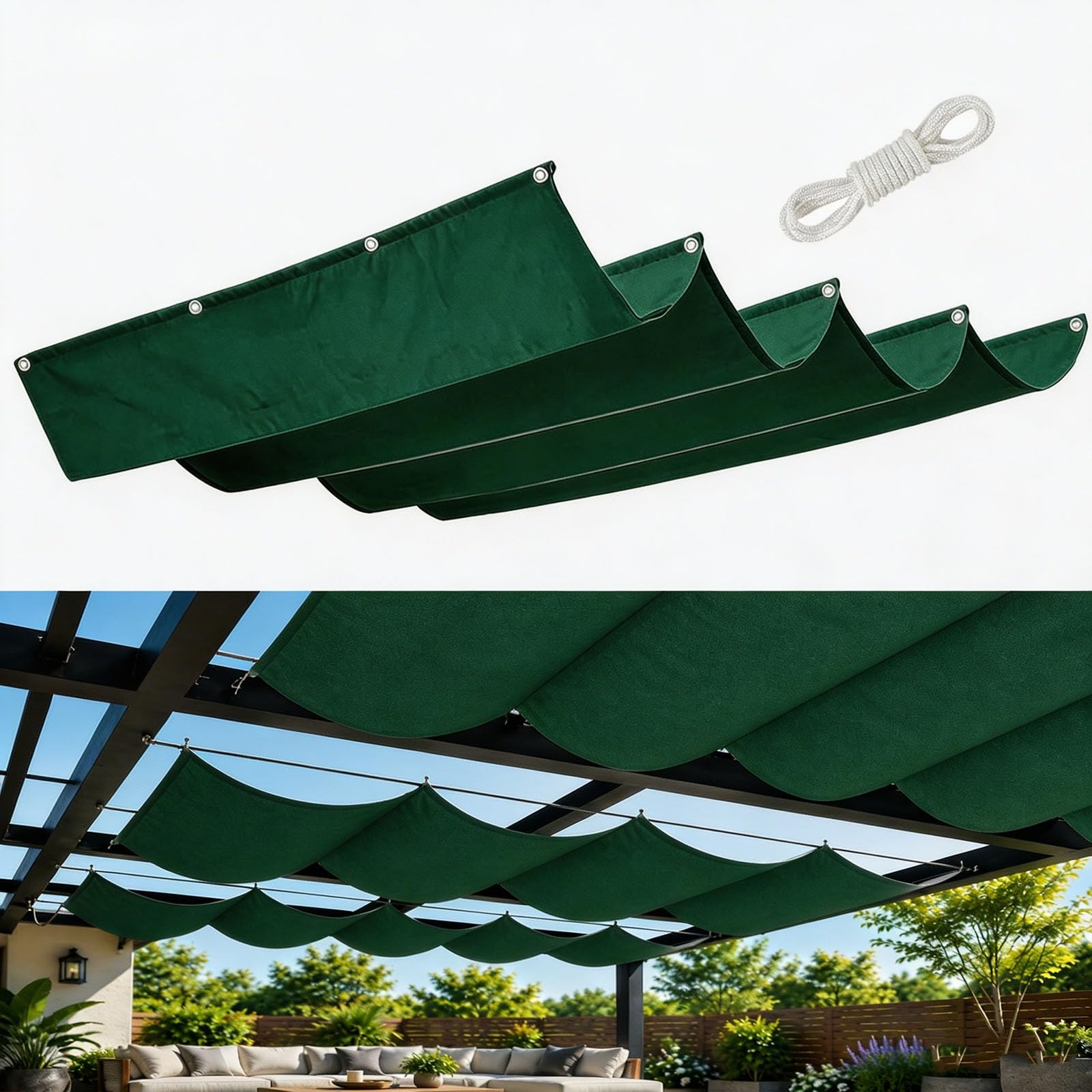 Toldo vela retráctil ondulada de PES verde y 80x225 cm ajustable