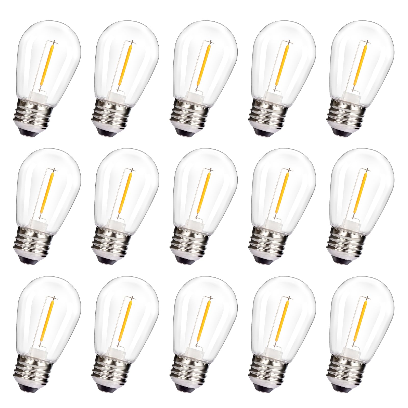 LEDフィラメント電球E26口金 10W形相当 防雨型 電球色2200K 広配光 1W エジソンタイプ PC素材 交換用 新年 祝日 結婚式屋内屋外装飾用 飛散防止小型S14電球 15個入