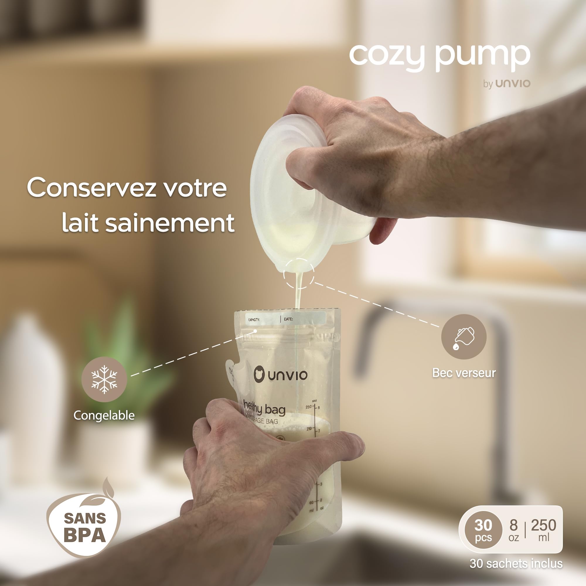 Tire lait electrique main libre Cozy pump – Le plus Efficace des tire-laits portable, kit allaitement nomade avec accessoires et sachet conservation lait maternel - Cadeau bébé naissance, futur parent