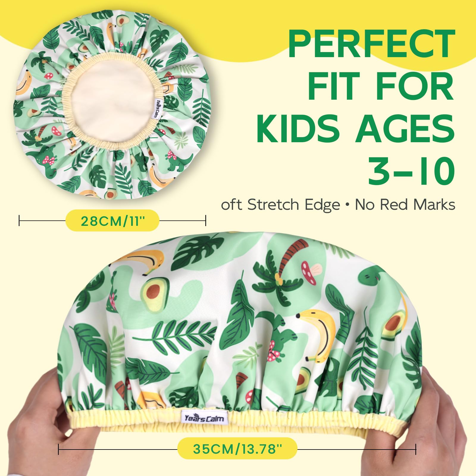 Years calm Bonnet de douche pour enfants, imperméable et réutilisable avec double couche et bande élastique douce, bonnet de bain lavable pour enfants, idéal pour le bain quotidien
