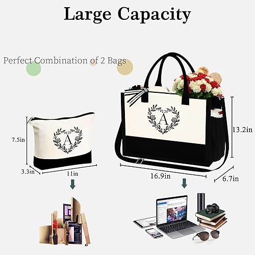 Miniatura 4 de YOOLIFE Regalos para mujeres  Bolsa de playa con monograma inicial con bolsa de maquillaje, día de la madre, regalos de cumpleaños para mujeres y