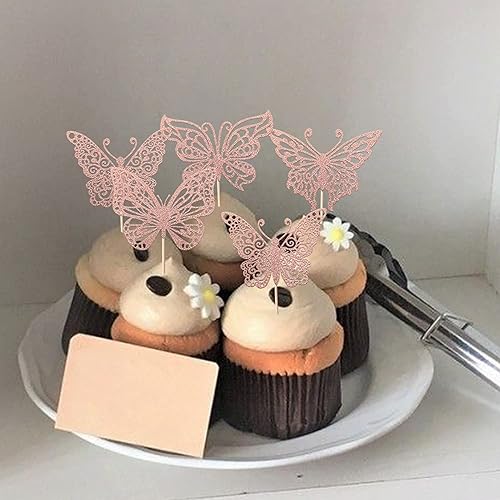Miniatura 6 de Paquete de 24 adornos de mariposa para cupcakes con purpurina ensamblados de mariposa para baby shower, niños y niñas, fiesta de cumpleaños,
