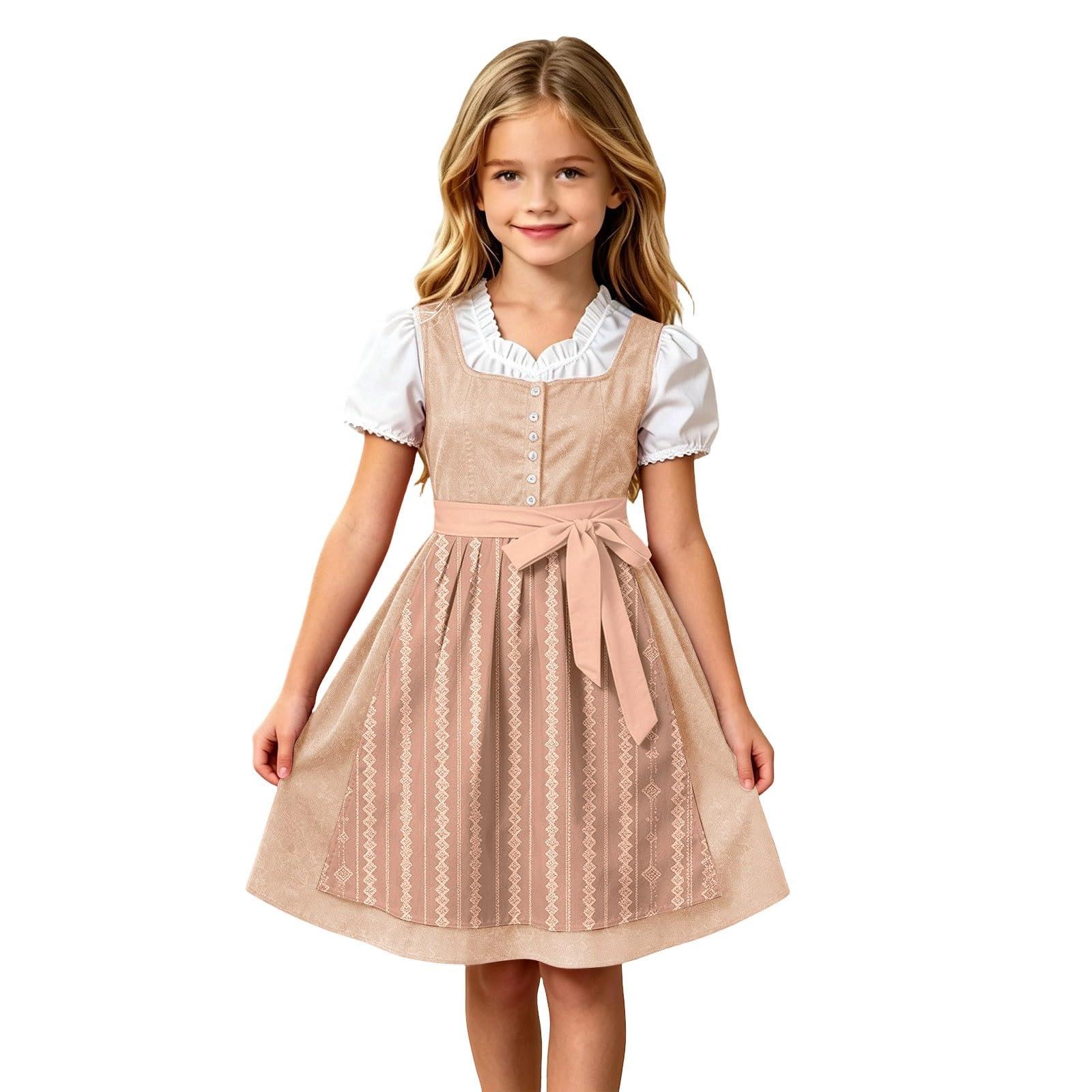 Girls Oktoberfest Costume Bavarian Beer Festival Dirndl Dress with Apron — image 1