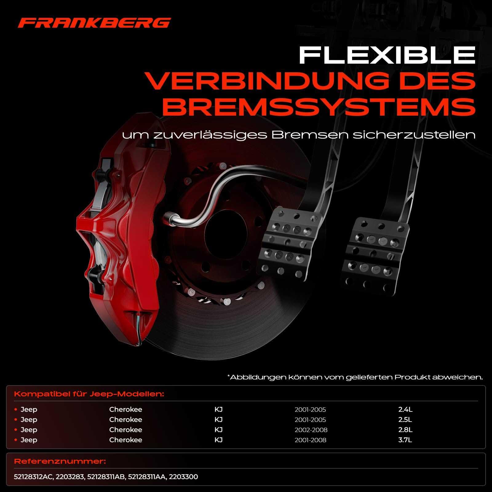 Frankberg 2 mangueras de freno delanteras 52128312AC | Compatible con: Cherokee KJ
