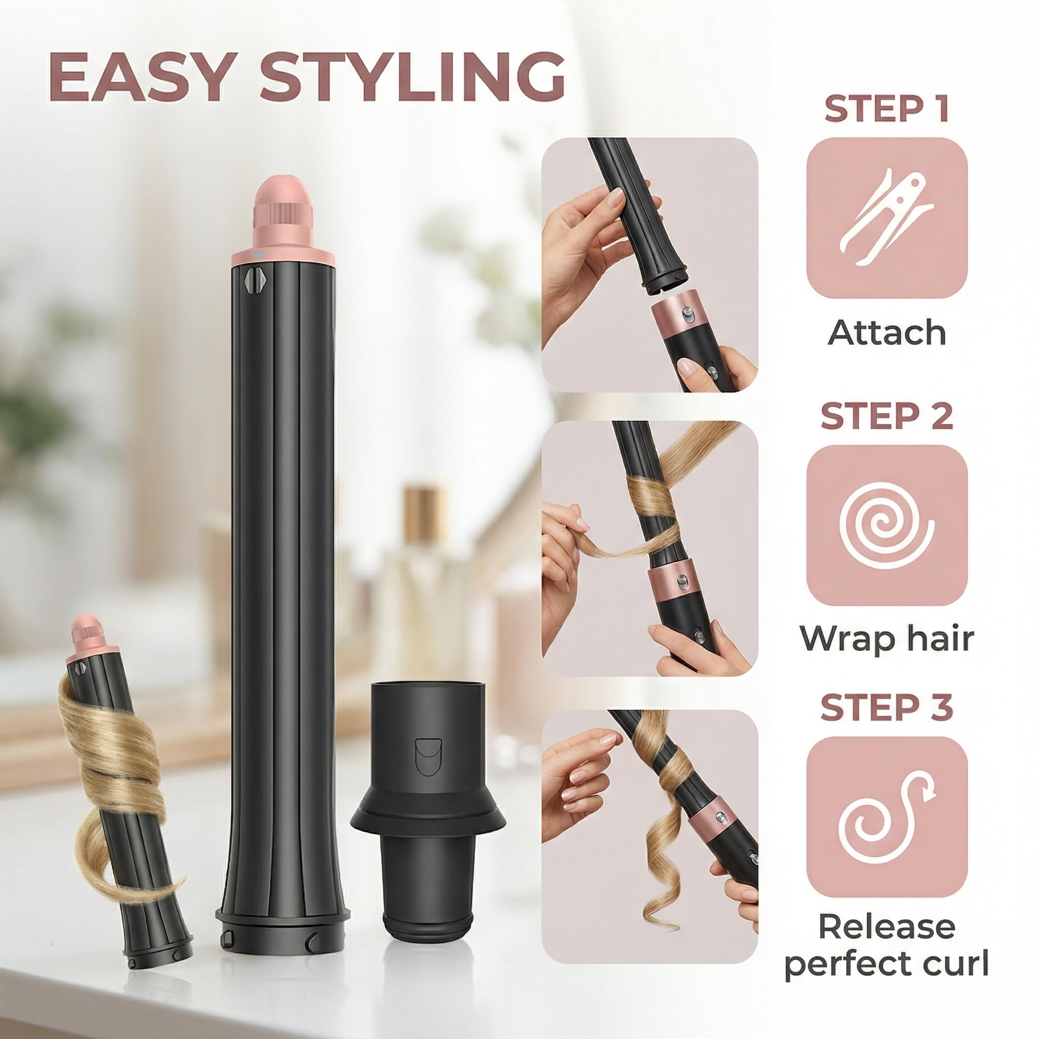 Baril de bouclage de cheveux de 30 mm de long compatible avec Dyson Airwrap HS01 HS05 HS08 et adaptateur pour sèche-cheveux HD01-HD16, accessoires à bouclage automatique pour boucles naturelles