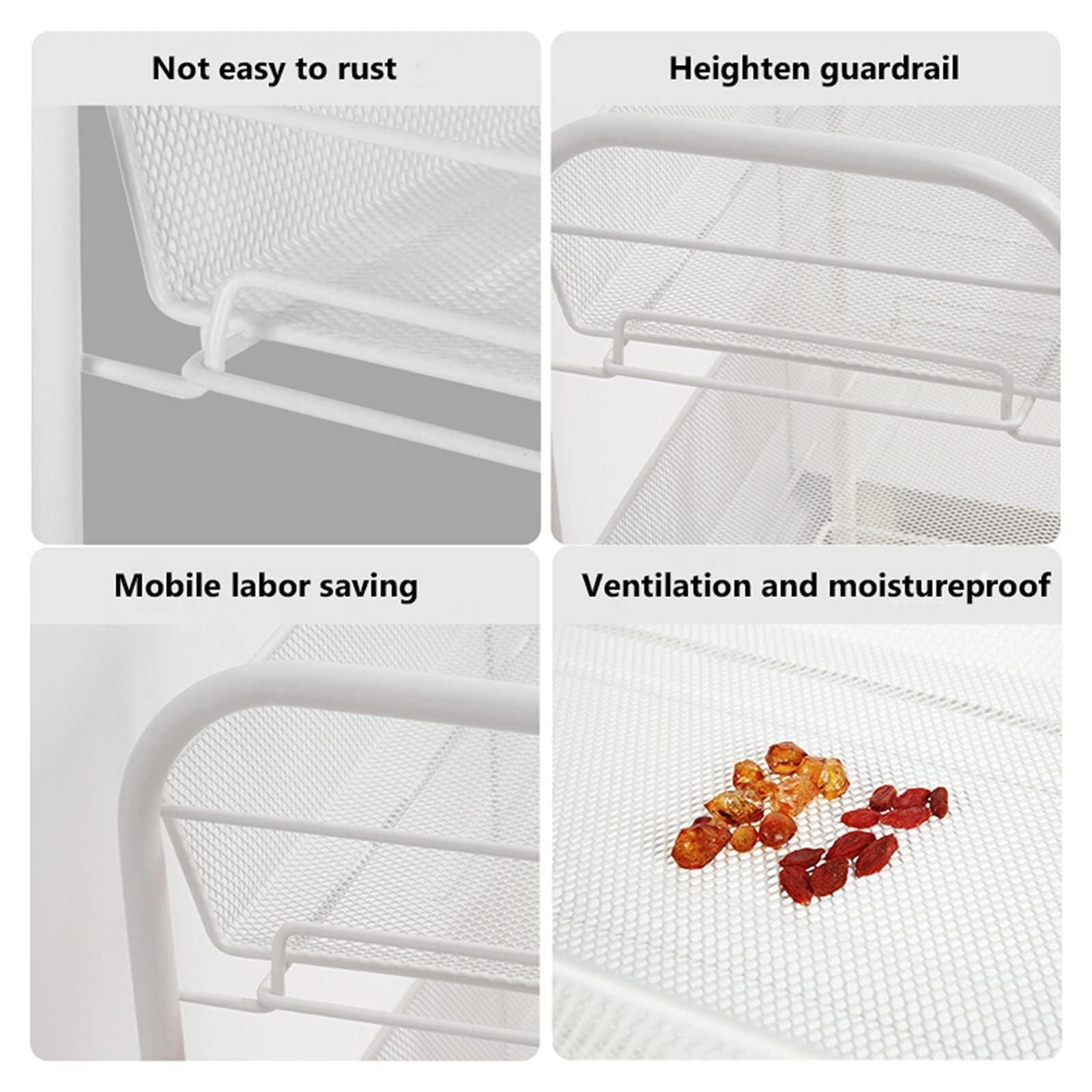 Carro De Cocina Carrito De 4 Niveles con Ruedas, Servicio, Almacenamiento Metal para Cocina, Estante para El Hogar, Organizador para Baño Multiuso Carrito
