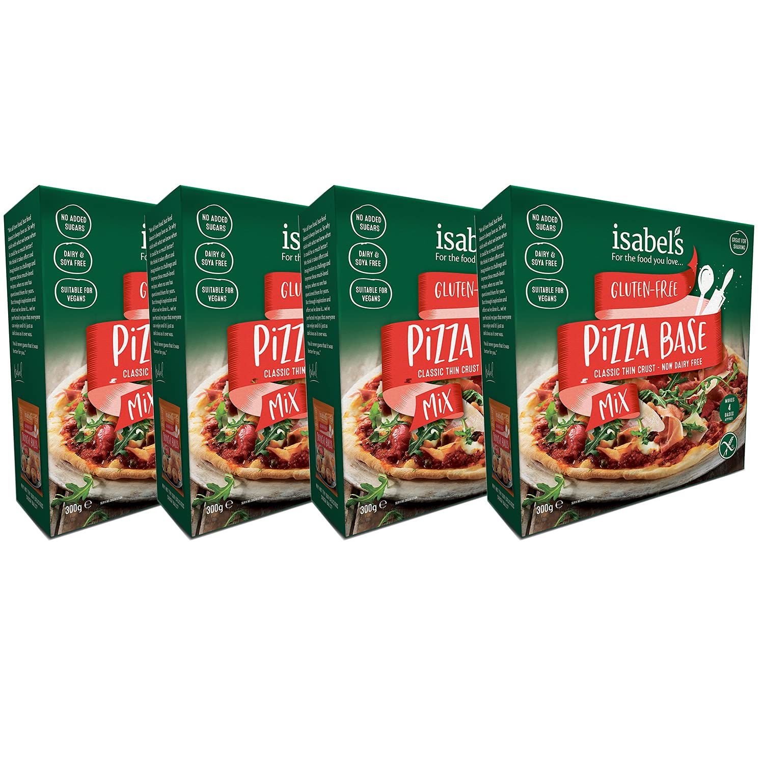 Isabels Gluten Free Thin Crust Pizza Base Mix. Each Pack Makes Approx 4 Pizzas. Pack of 4X 300g