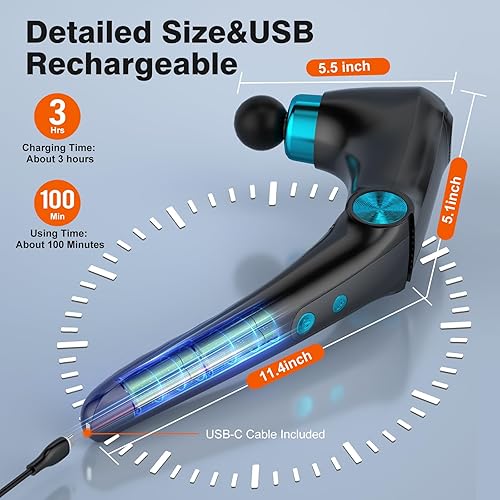 Miniatura 8 de Pistola de masaje de tejido profundo con mango de extensión mejorado para mujeres y hombres, masajeador muscular de percusión con 10 accesorios