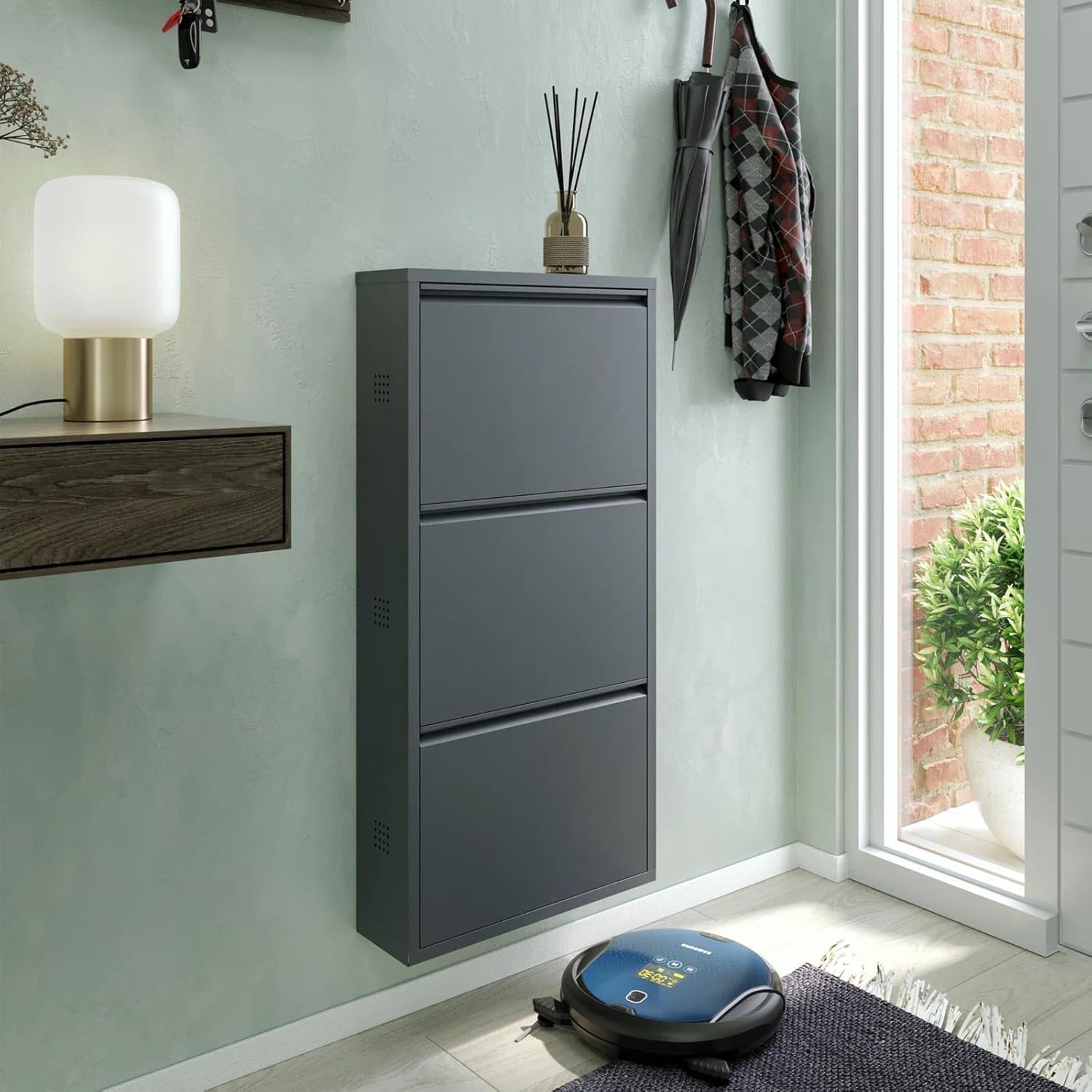 Bissolo Casa Scarpiera Salvaspazio a 3 Ante Ribaltabili – Mobile Portascarpe in Metallo Nero, Design Moderno e Compatto (50x15x104 cm)