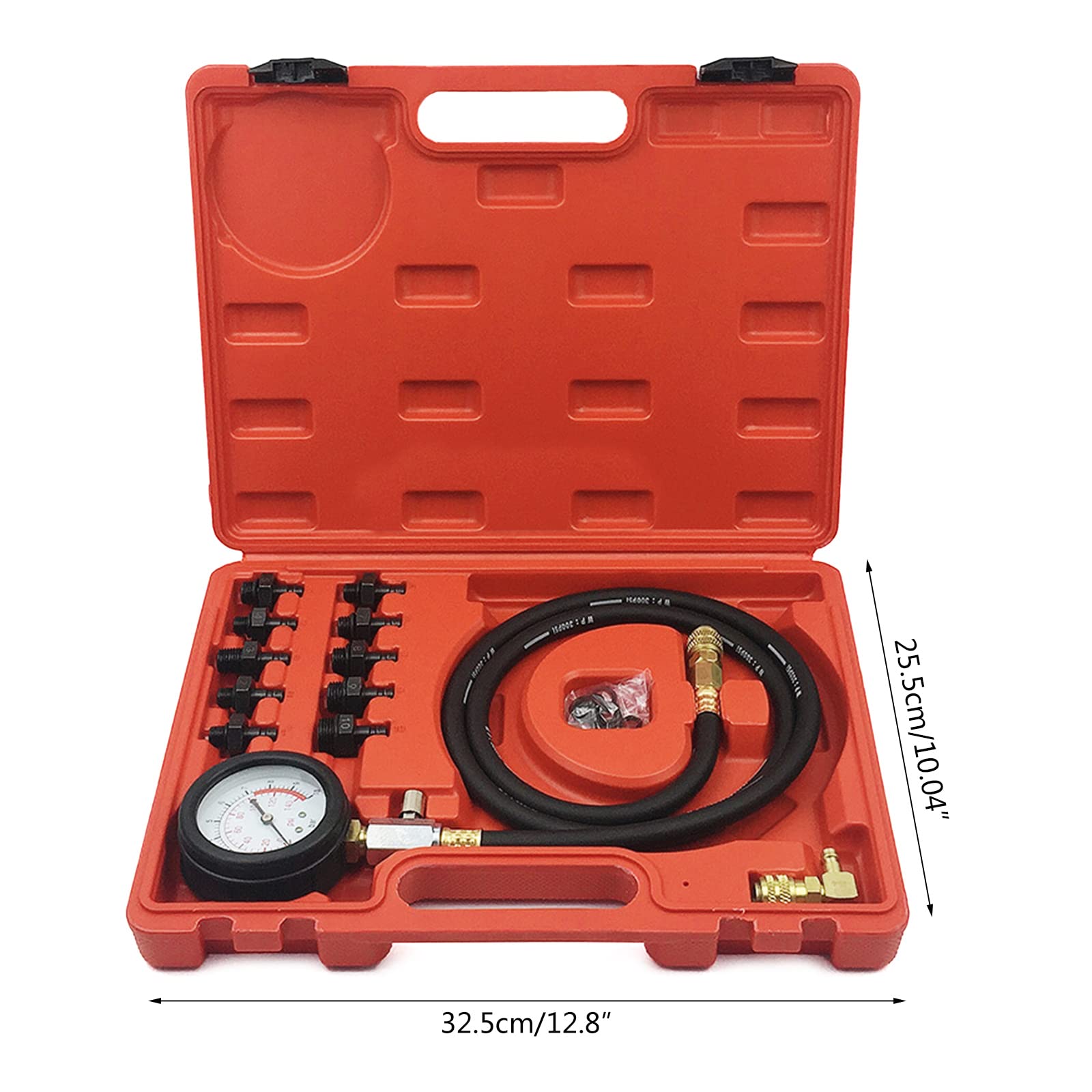 Medidor de presión de aceite con adaptadores y caja de almacenamiento, prueba mecánica de compresión del motor 0-140