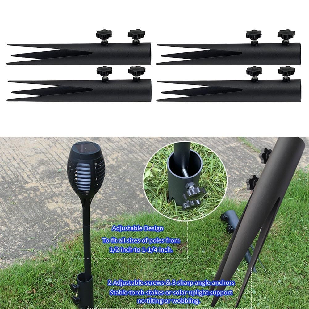 Set di 4 pali da giardino regolabili in acciaio, chiodi a luce solare adatti per giardini e cortili