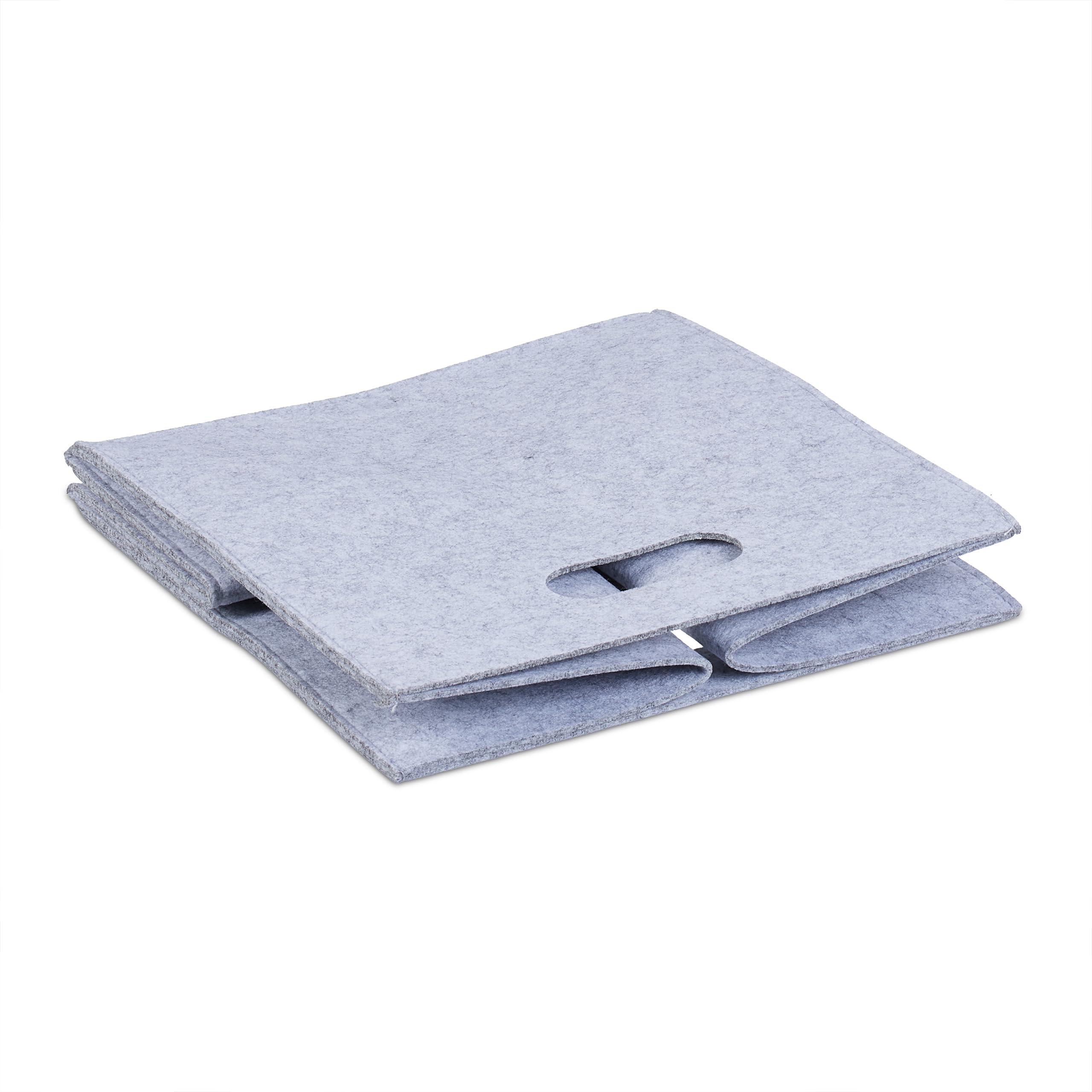 Relaxdays Quadratischer Filzkorb, H x B x T: 30 x 30 x 30 cm, faltbar, mit 2 Trageöffnungen, schicker Regalkorb, grau (Packung mit 4)