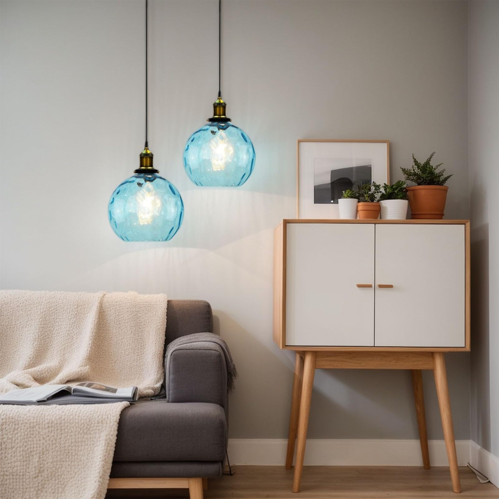 EKSED Lampadario a Sospensione Sferico in Vetro Ondulato - Lampada a Sospensione con Paralume in Ottone per Isola Cucina e Sala da Pranzo