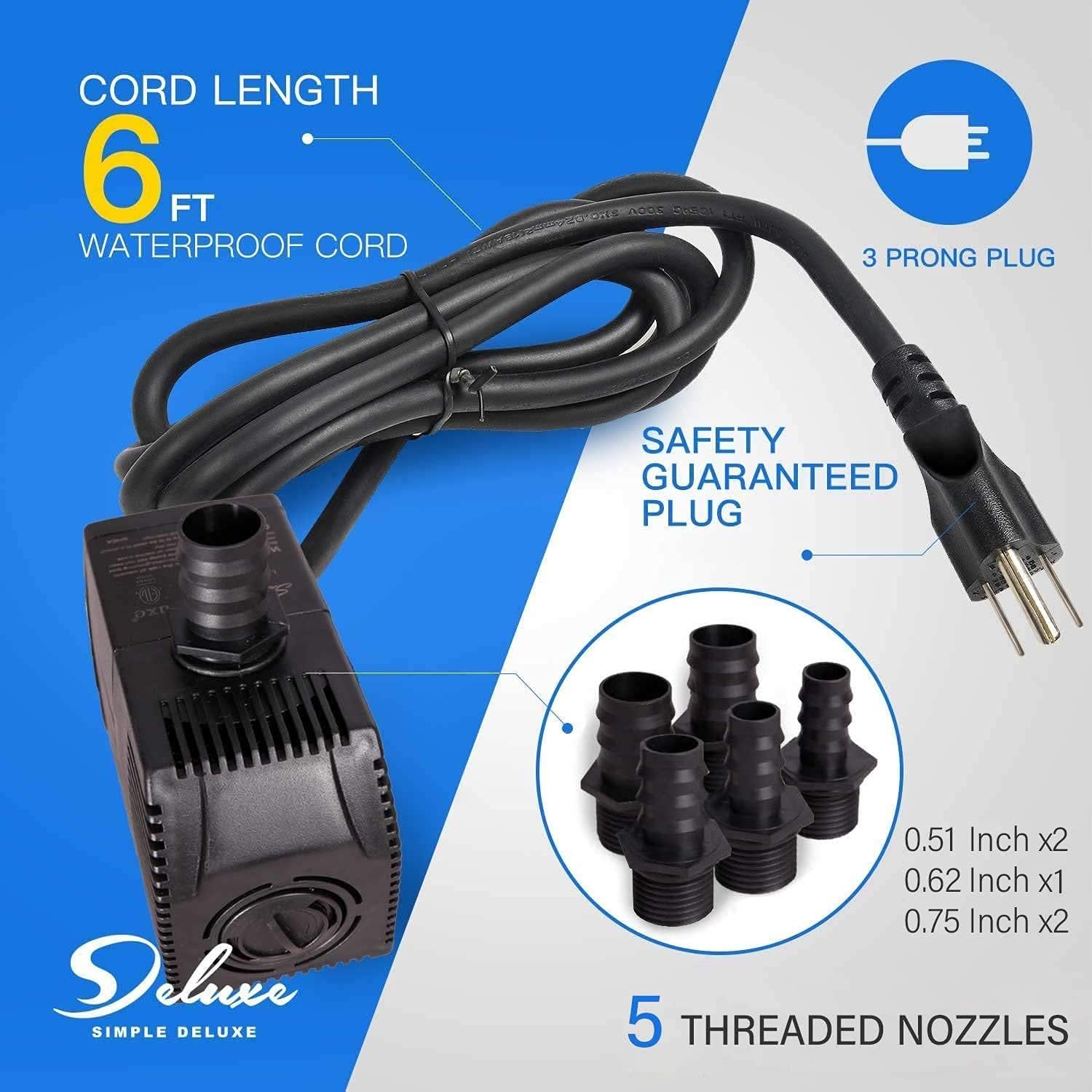 Simple Deluxe Submersible Water Pump for Fish Tank, Hydroponics, Aquaponics, Fountains, Ponds, Statuary, Aquariums & Inline, Black : Industrial & Scientific