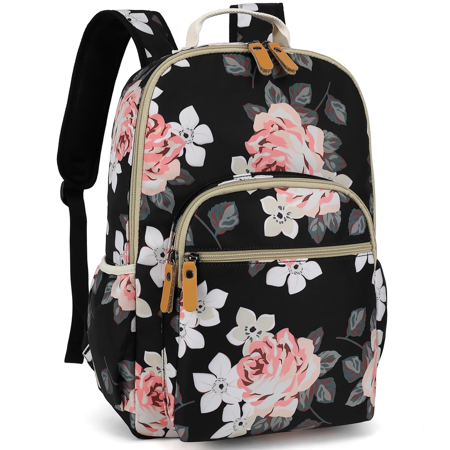 LeaperWater-resistant Floral Laptop Backpack Shouler Bag Bookbags Satchel Black