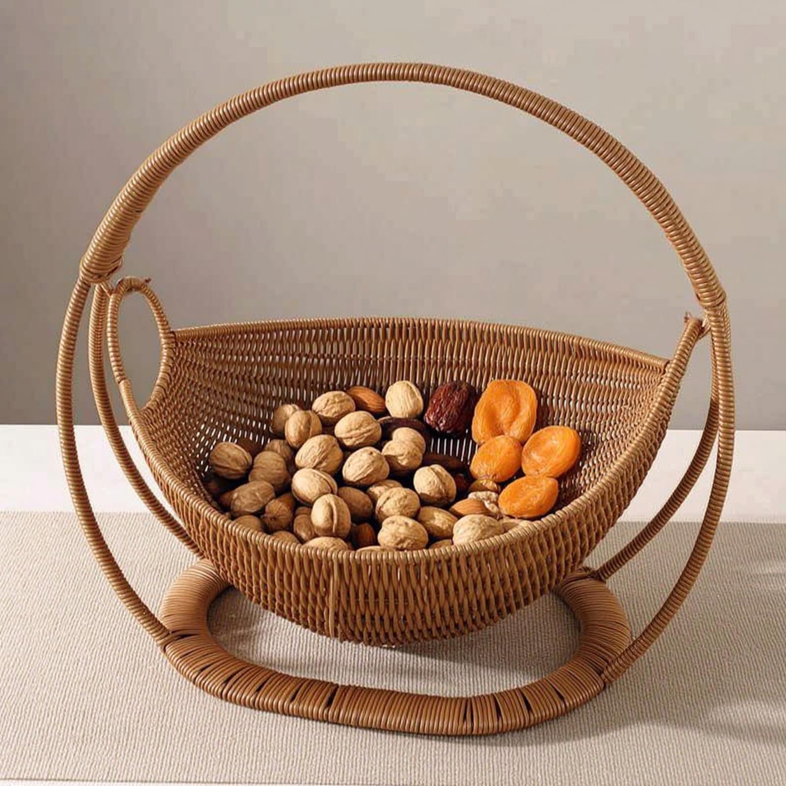 Picknickkorb mit Deckel Geflochten Einkaufskorb mit Deckel Groß Korb für Einkauf, Aufbewahrung, Braun, Groß 45x30cm