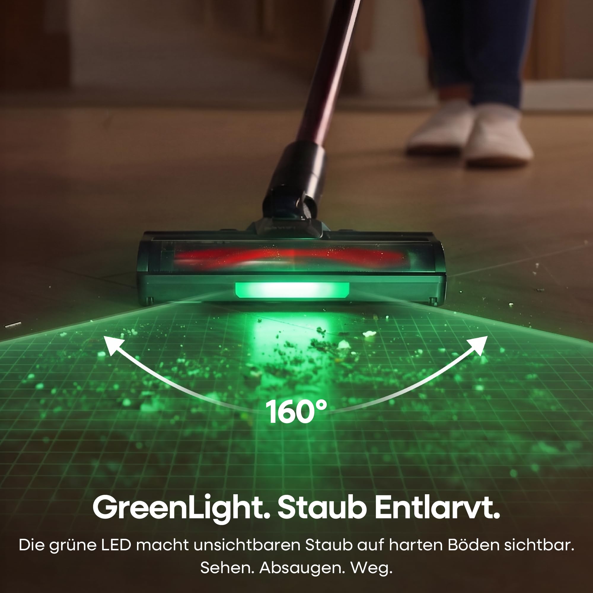 FAMIVAC FV3 Akku Staubsauger 60KPa/ 50Min/ 120㎡, Staubsauger Kabellos mit Knickgelenk-Rohr, Selbststehend, Grüne LED-Licht, Anti-Tangle-Bürste Akkustaubsauger für Hartböden/Teppich/Tierhaare/Auto