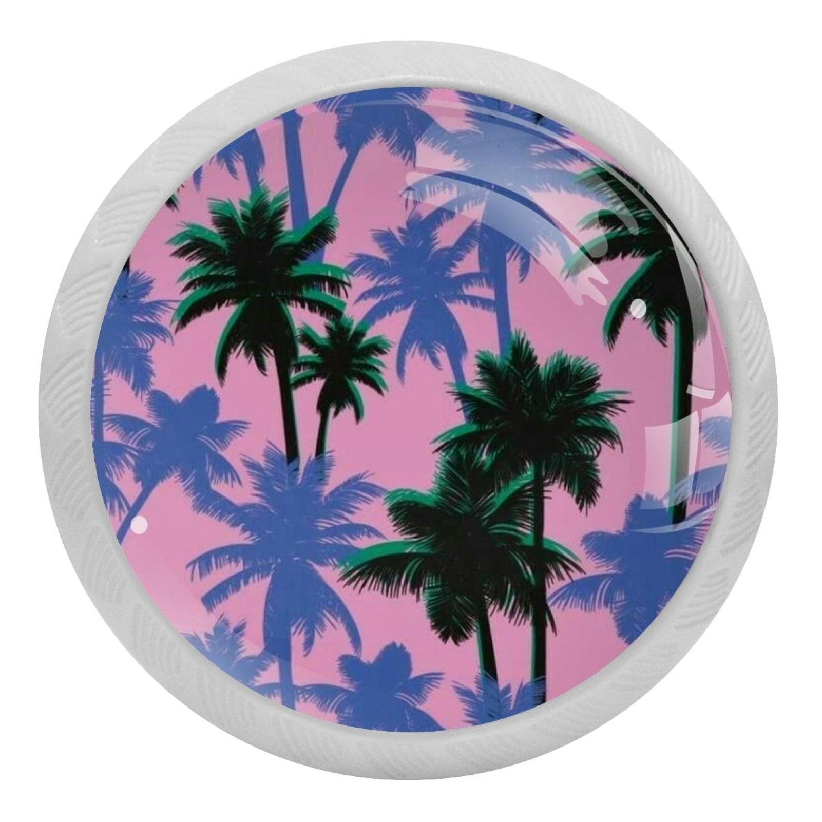 Boutons de tiroir en verre fluorescent avec motif palmiers blancs pour placard (Lot de 4)