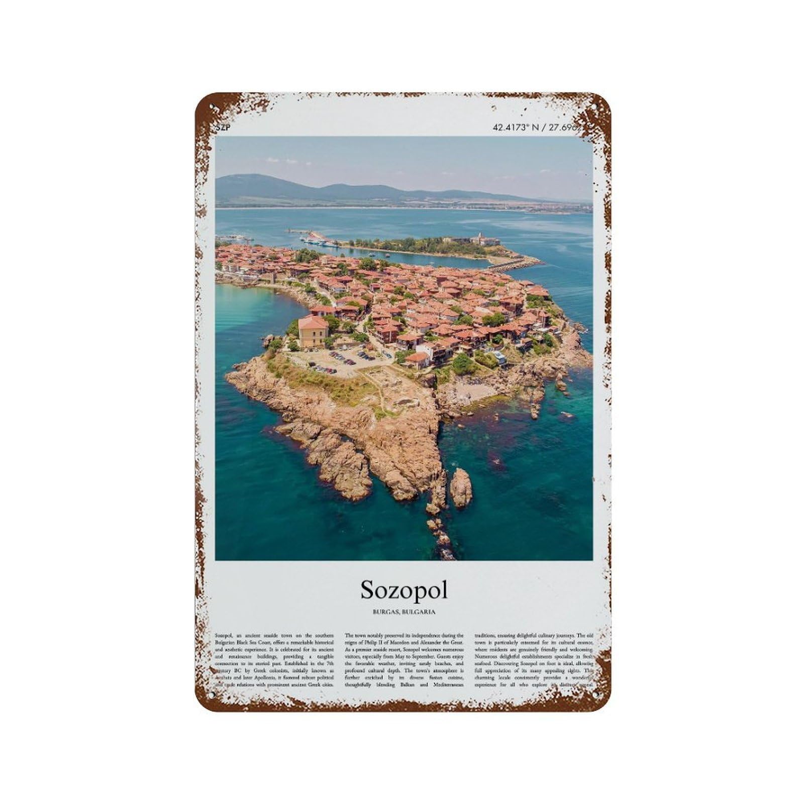 xiaoxiaoshen Sozopol Burgas, Bulgaria City Scenery Wall Decor Art Metal Tin Poster Modern Home Decor Art Home Bar Shop Decorations Vintage Sign 30x20cm