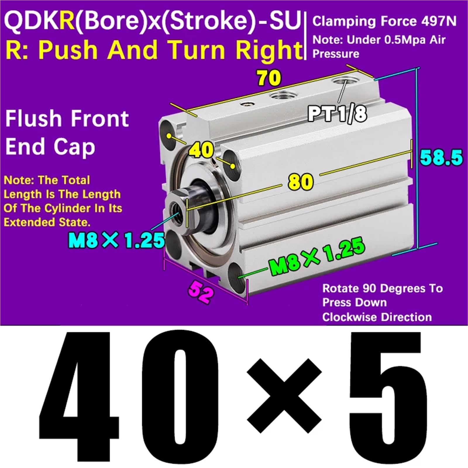 20 25 32 40 mm otwór poziomy obrotowy zacisk cylinder pneumatyczny cylinder pneumatyczny skok 5 mm (QDKR40X5-SU)