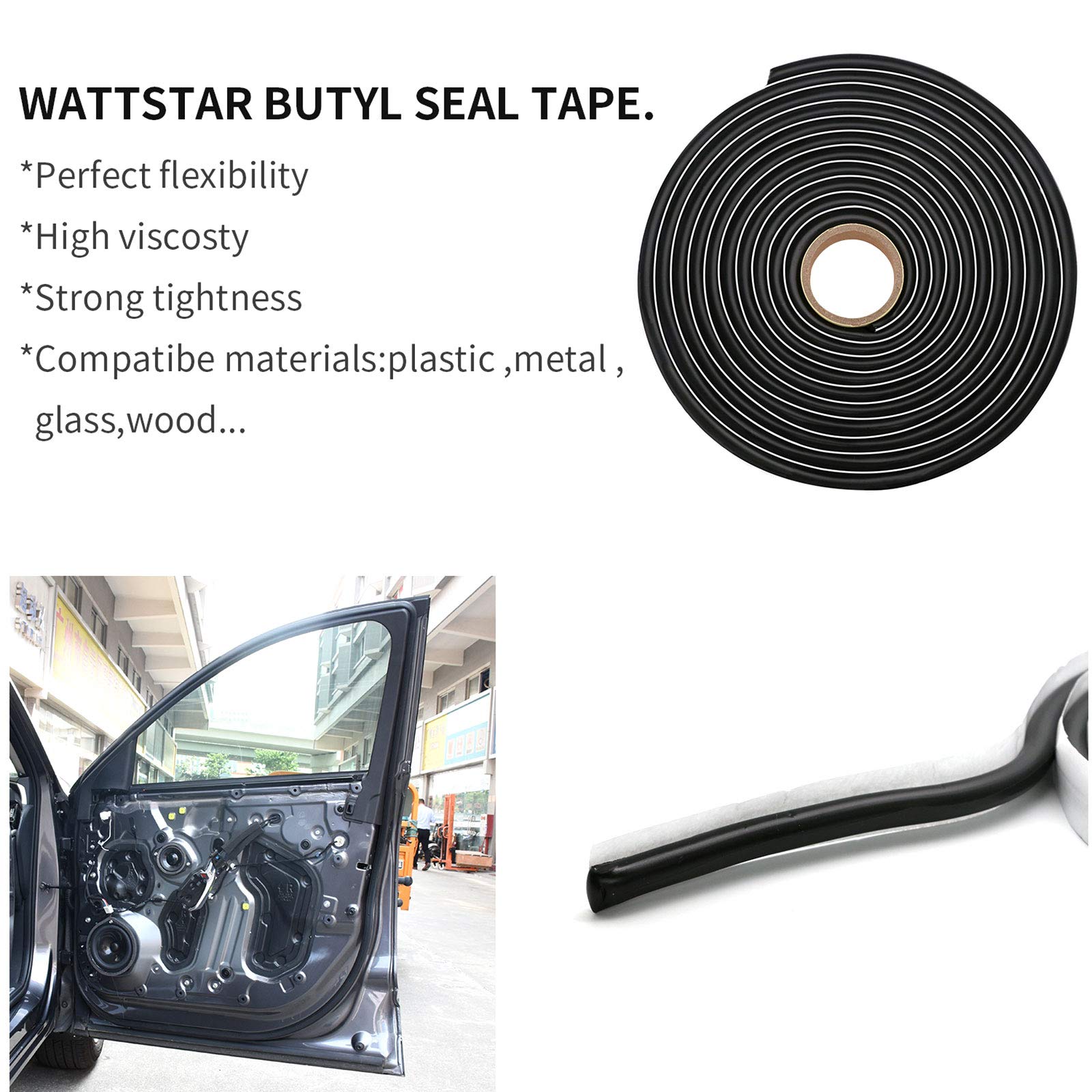 wattstar 15ft Butyl Tape, 3/8 Inches Headlight Sealant, Black Butyl Sealant Tape for Car/RV