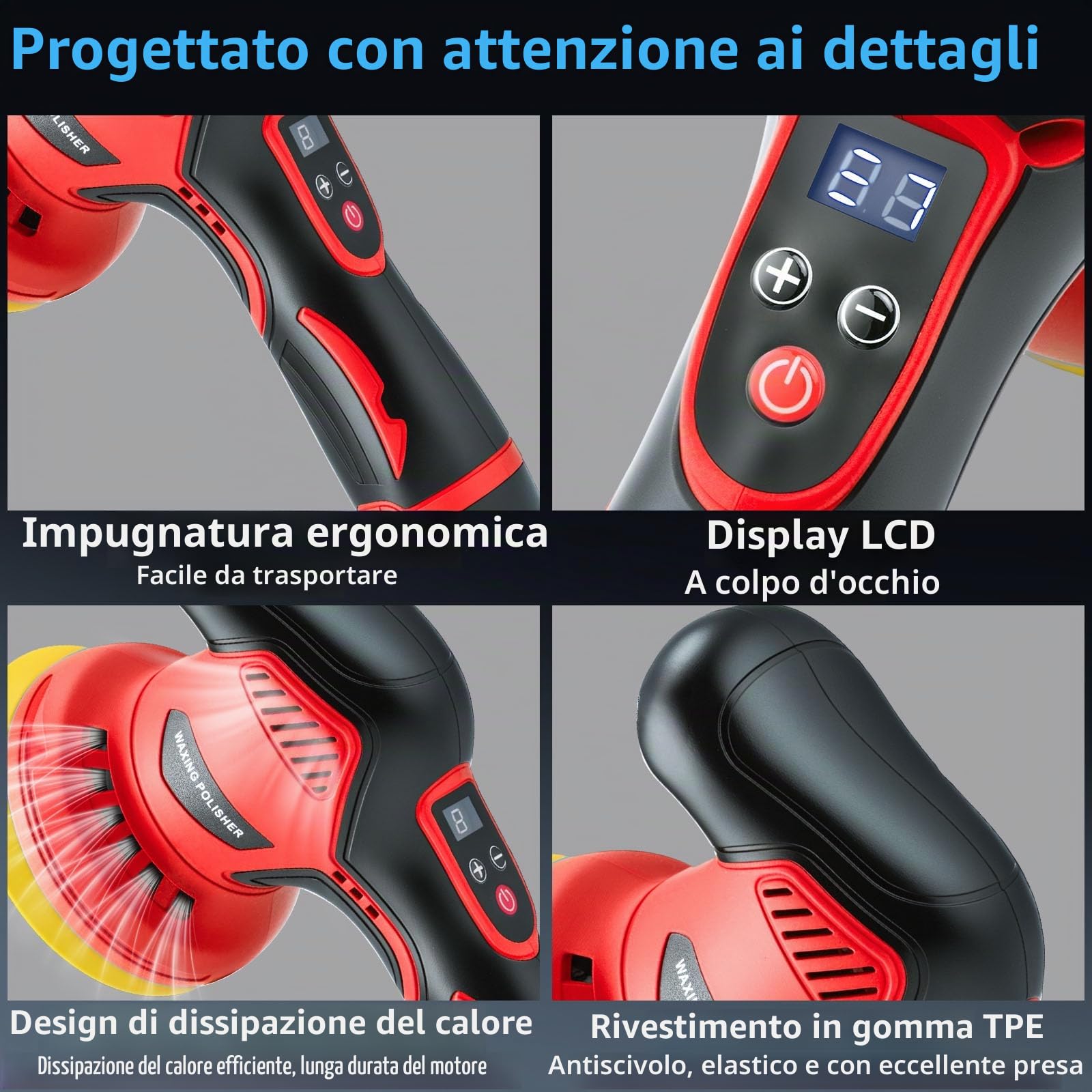 21V Lucidatrice Auto a Batteria,Lucidatrice Rotorbitale Professionale con 2 Batterie al Litio 2000mAh,8 Velocità Regolabili 2500-6300 RPM per Lucidatura,Pulizia e Ceratura Auto,Kit con 17 Accessori